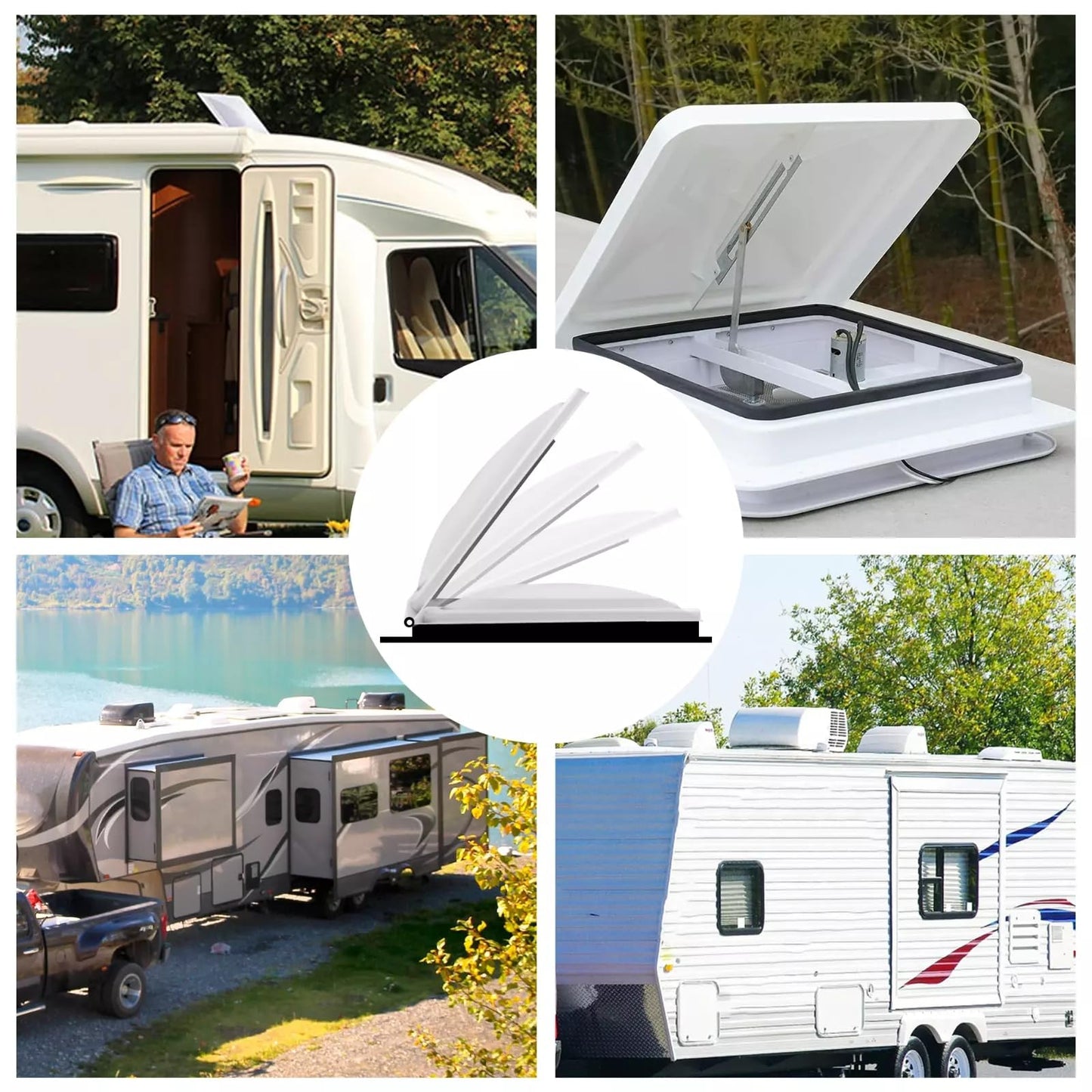 Podoy 14 Inch Roof Vent Cover for RV, Universal Camper Trailer Roof Vent Lid for Vortex Vent Fan Motorhome Trailer- Polypropylene White