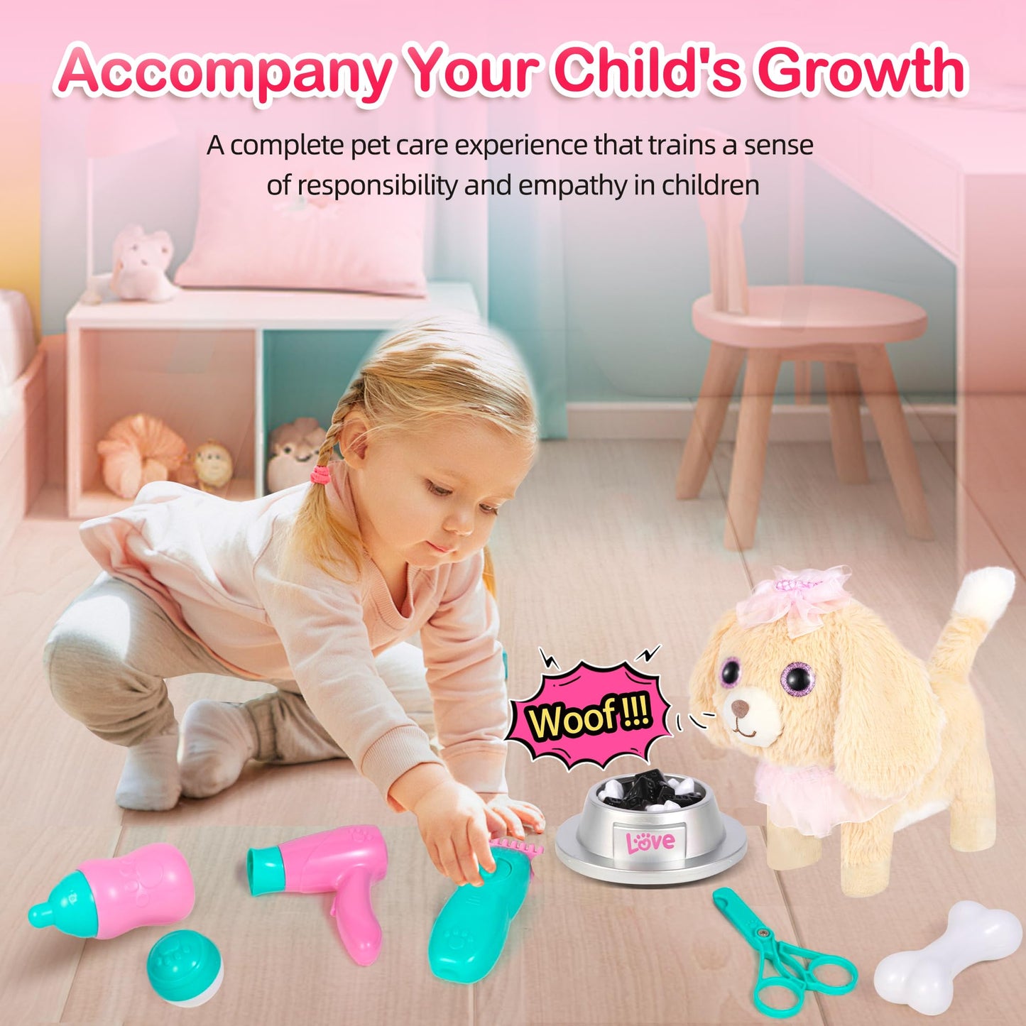 Puppy Toys for Girls - Golden Retriever Plush Dog Toy with Sitting, Walking, Barking, Tail Wagging & Recording, Touch & Voice Control Walking Dog Toys for Kids 3+ Years Old