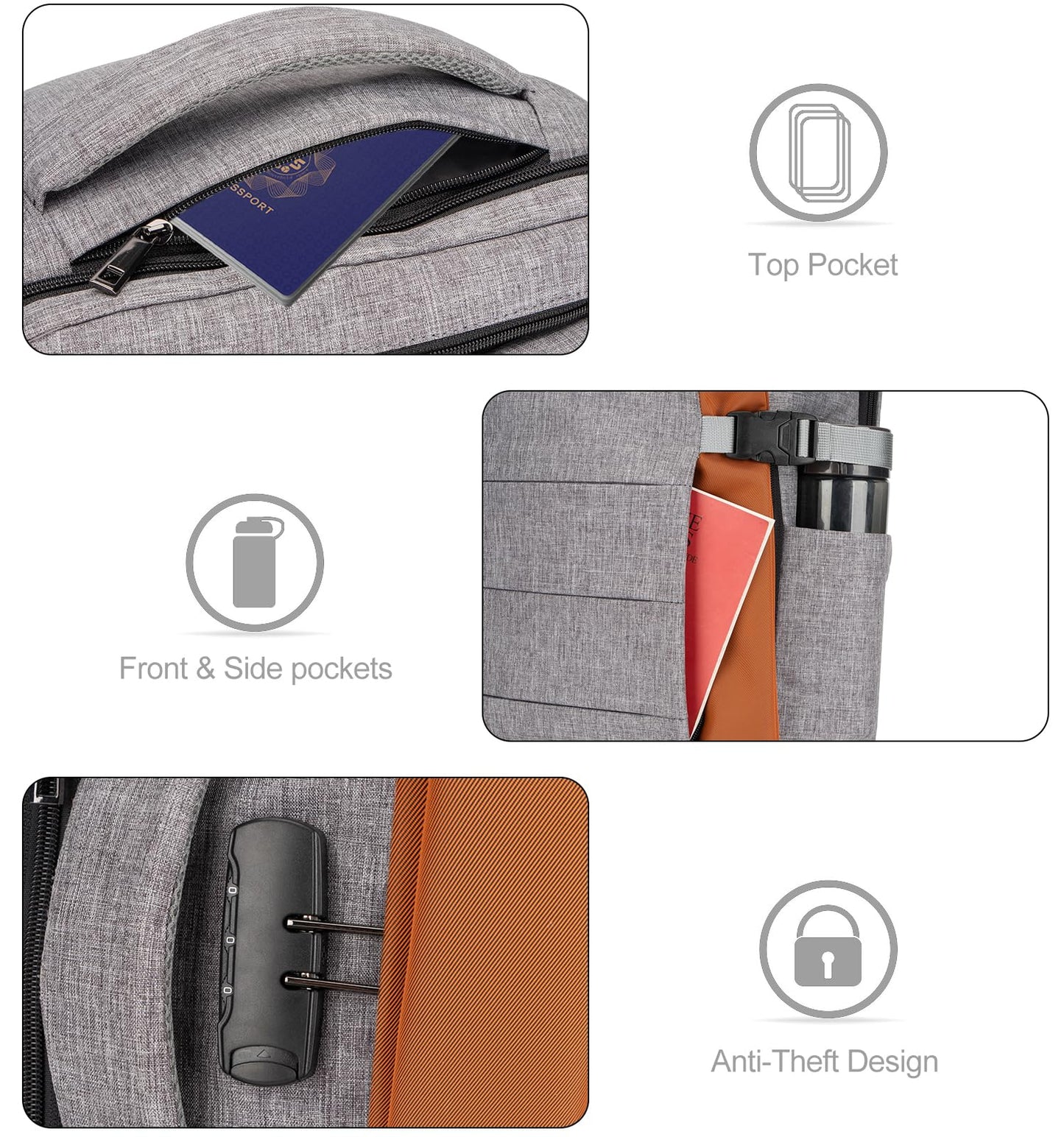 Tzowla 40L Expandable Travel Laptop Backpack for Men Women Carry on Flight Approved,Large Capacity Anti Theft Backpacks with USB/Type C Charging Port,Personal Item Bag Fit 17.3"Computer（Grey)