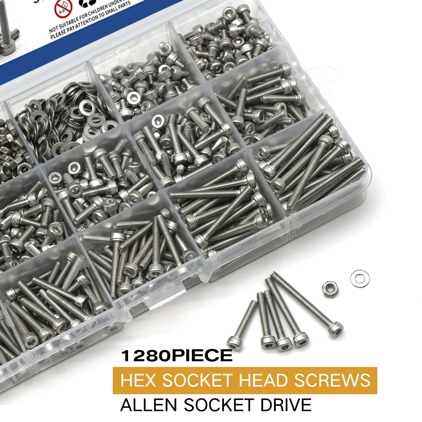 1280 Pieces M3 Screws Metric Stainless Steel 304 Hex Socket Head Cap Screws Bolts Nuts Washers Assortment Kit