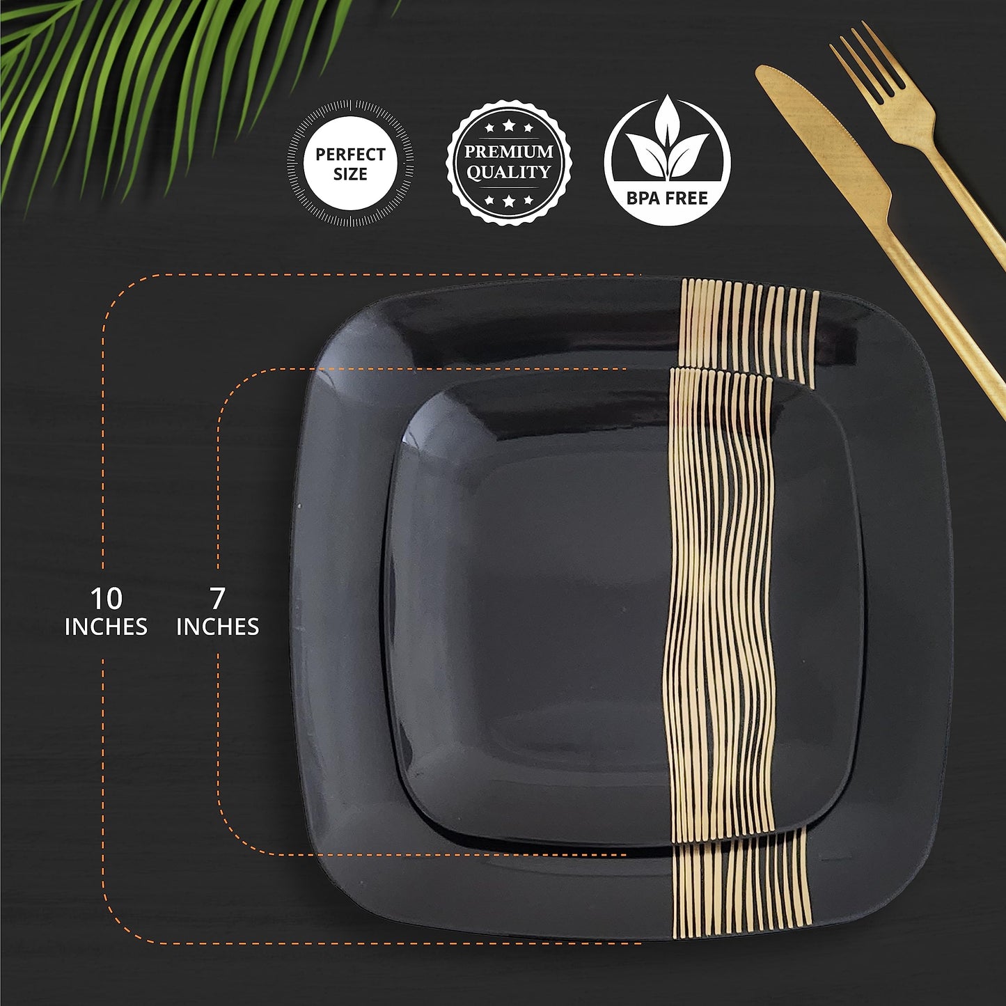 R-kay Black And Gold Plates For Party - 40 Pack - 10.25 Inch And 7.5 Inch - Heavy Duty Disposable Plates