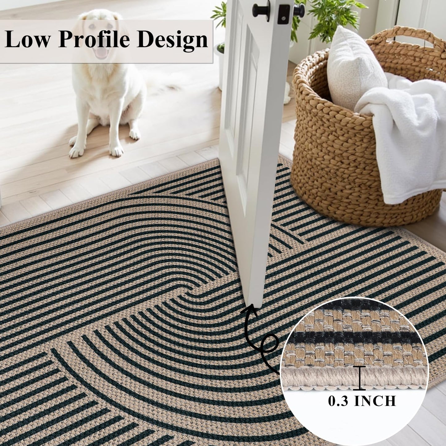 Homcomoda Indoor Doormat 36"x59" Geometric Easy Jute Front Back Door Mat Small Rugs for Entrance Dirt Trapper Absorbent Entryway Mat Non-Slip Washable Floor Mats for Entryway Farmhouse,Brown
