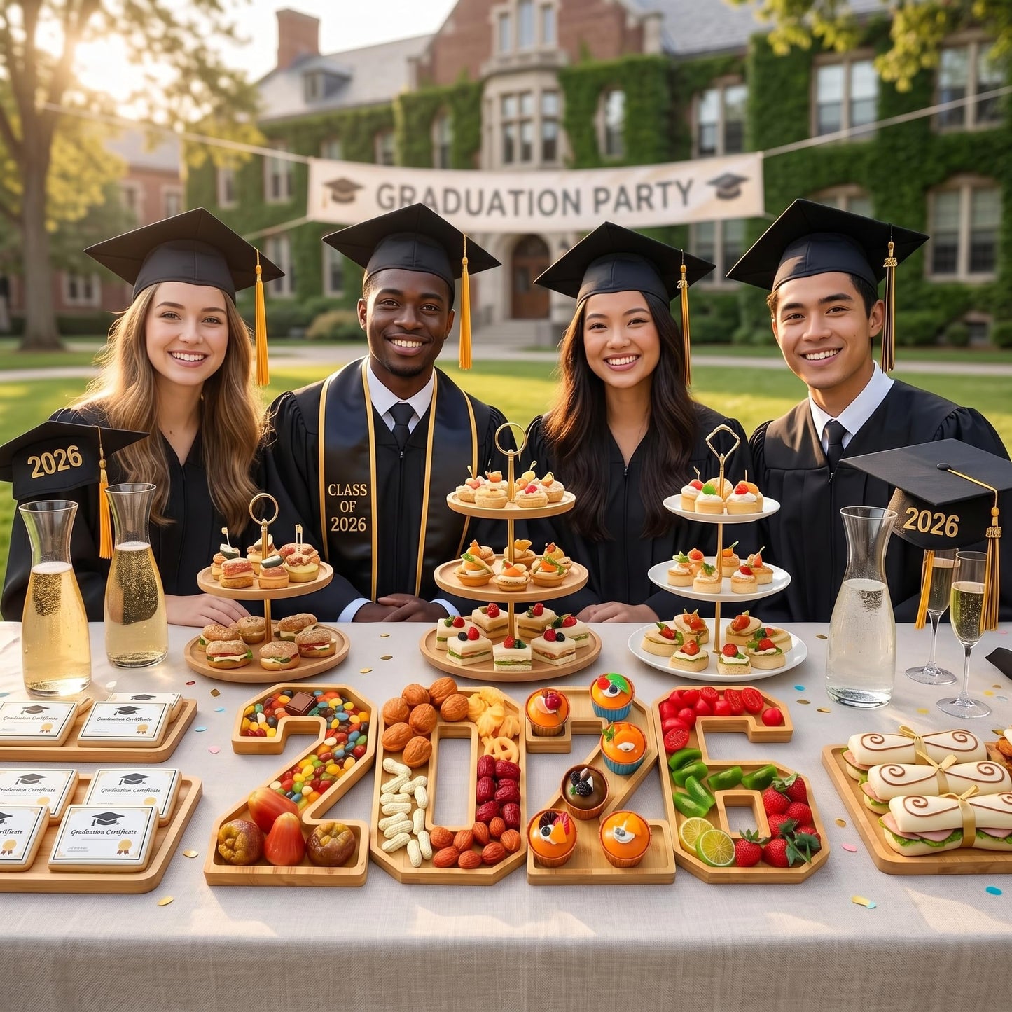 4PCS Wooden Graduation Decorations Fillable Number Charcuterie Board - 2026 Graduation Decorations - Centerpieces Serving Tray for Tables for Kindergarten High School College Party Supplies