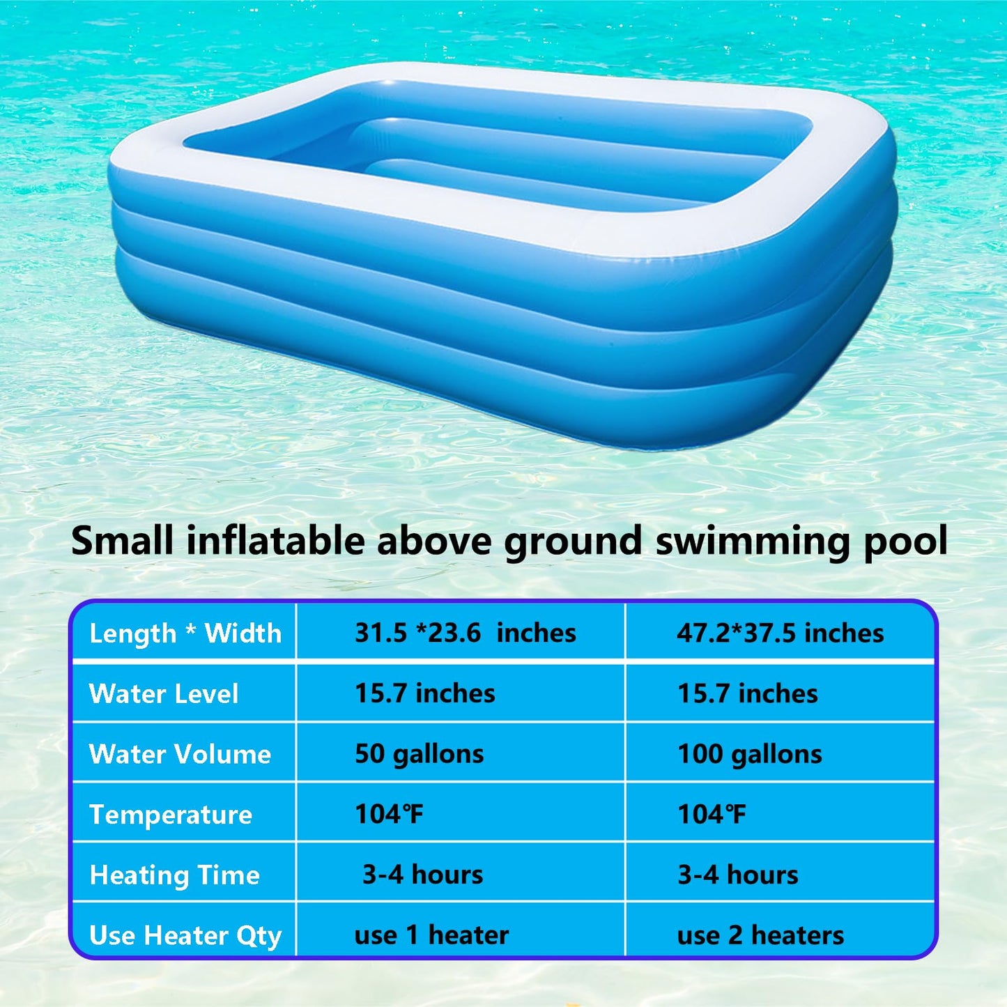 2000W Immersion Water Heater, Portable Electric Heaters with Digital LCD Thermometer, Submersible Heater for Kiddie Inflatable Above Ground Swimming Pool, Bucket Heaters with 304 Stainless Steel