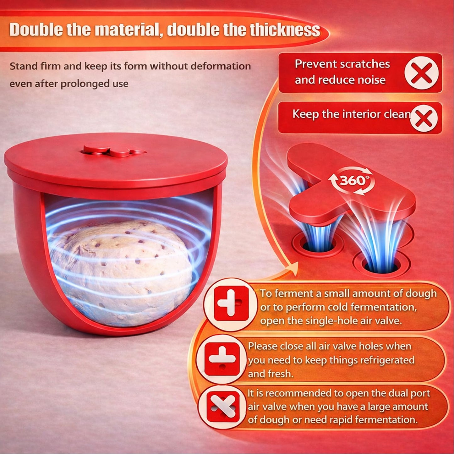 3 PCS Upgraded Silicone Bowl Liners with Lids for KitchenAid 6QT Tilt-Head Mixer, Thickened Anti-Collapse, Adjustable Air Vent for Dough Proofing, Use at -40℃~260℃, Mixing, Fermentation & Storage