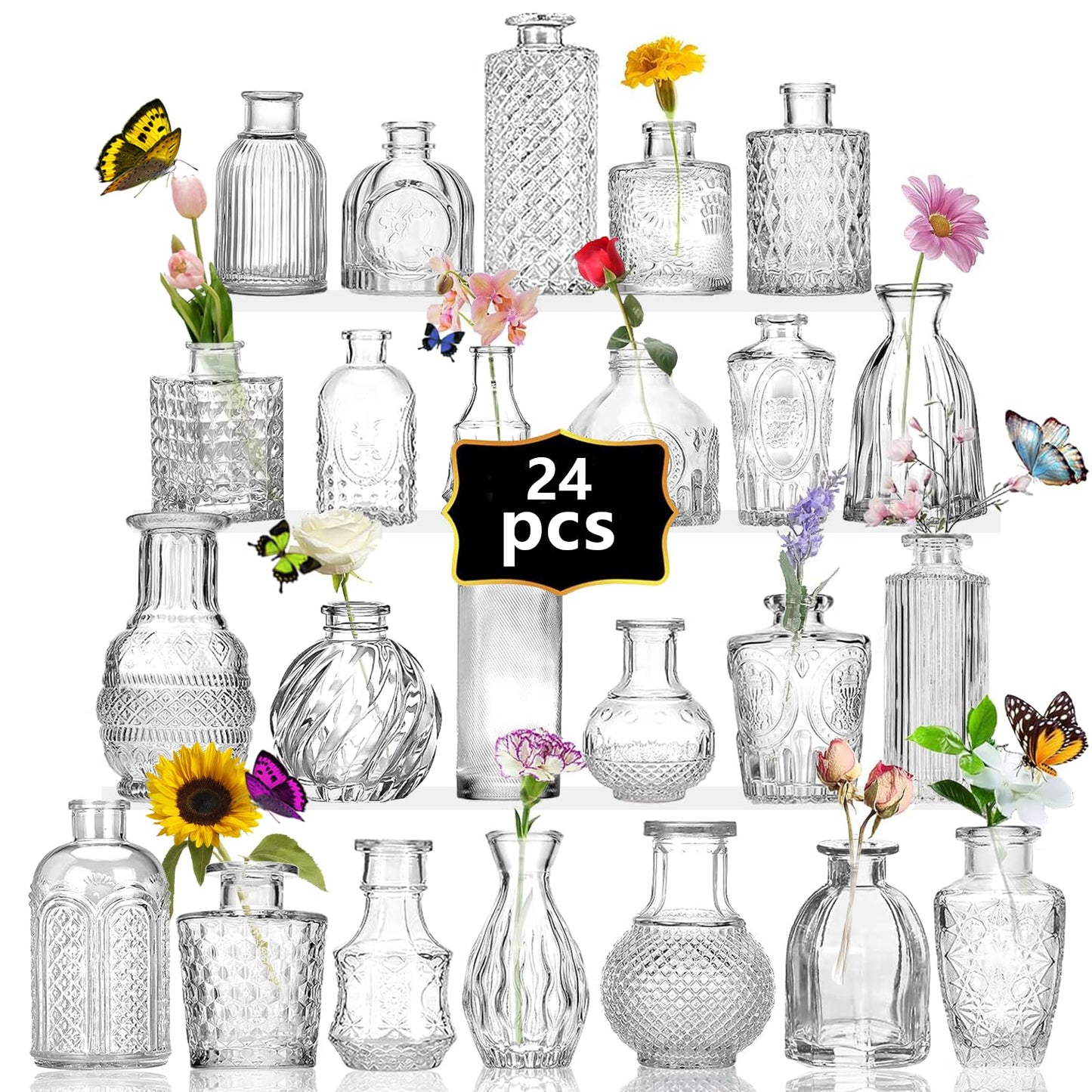 Anquephd Mini Bud Vases set of 24 As Wedding Centerpieces for Tables,Clear Bud Vases for Flowers,Small Flower Vases Suitable for Birthday Party,Anniversary,Wedding Reception,Baby Shower (Clear, 24PCS)