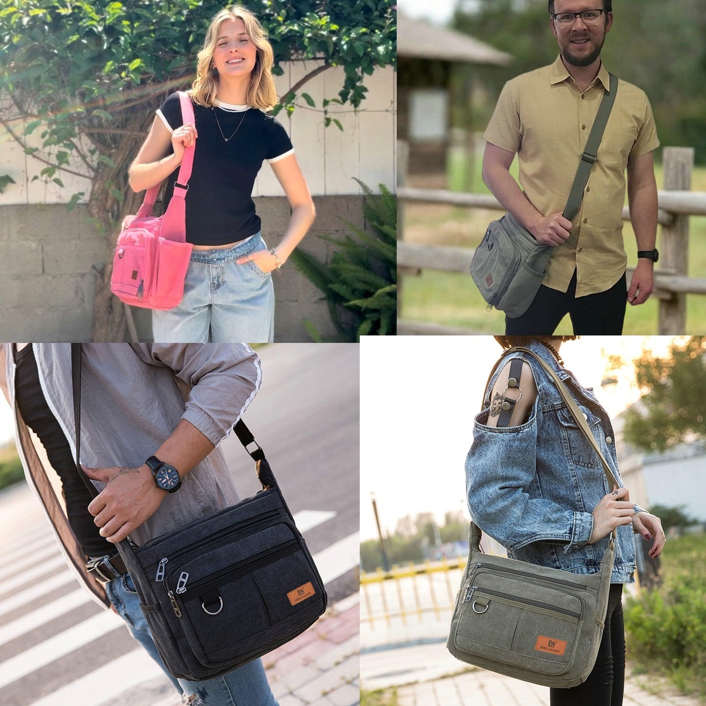 Anti-theft Rfid Crossbody Bag, Messenger Work Bag with Water Bottle Holders, 13 inch Shoulder Laptop Bag W/Built-in Wallet for Work, Travel, Tool, Commute, Camera, Grey