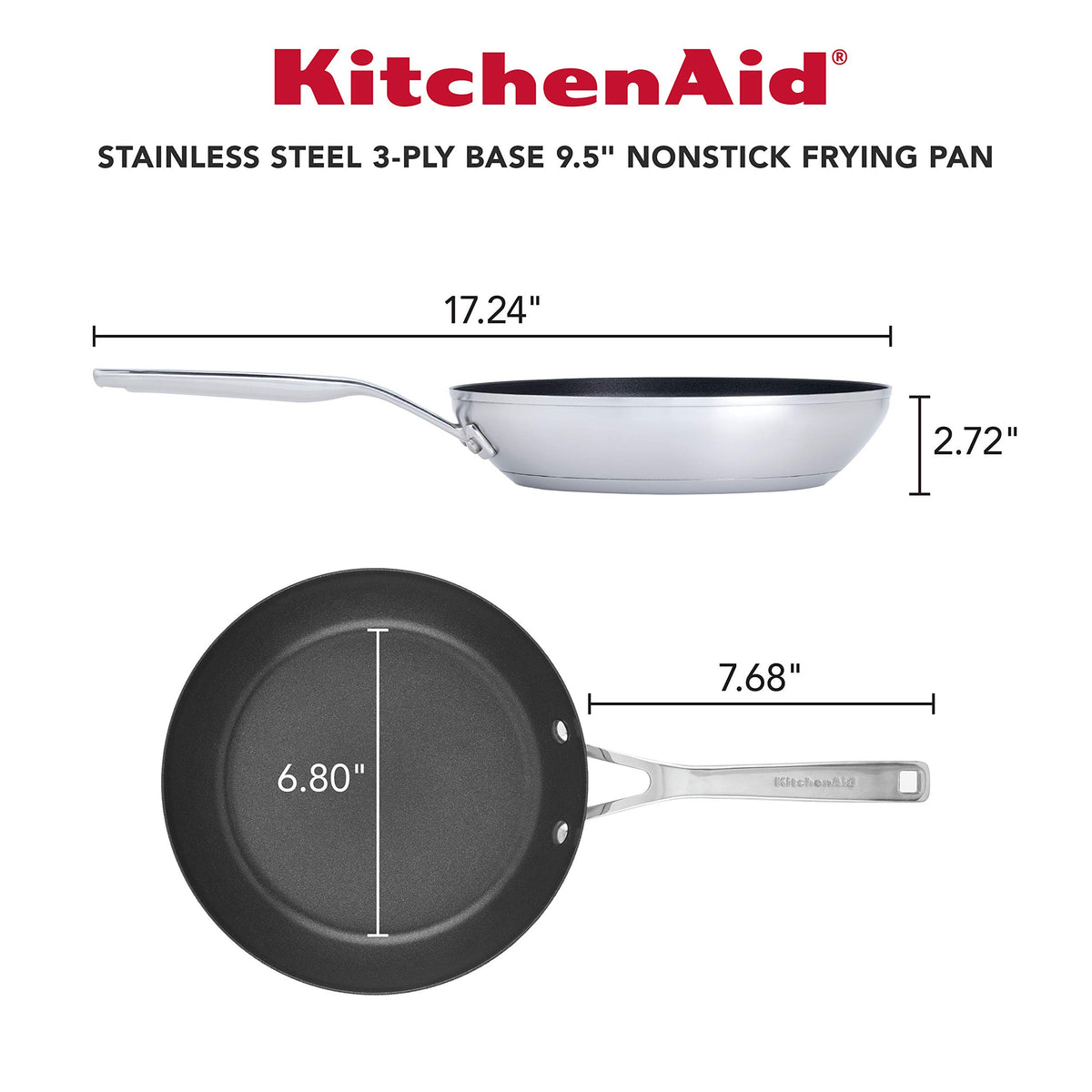KitchenAid - 3-Ply Base Brushed Stainless Steel Nonstick Frying Pan (24cm/9.5in)