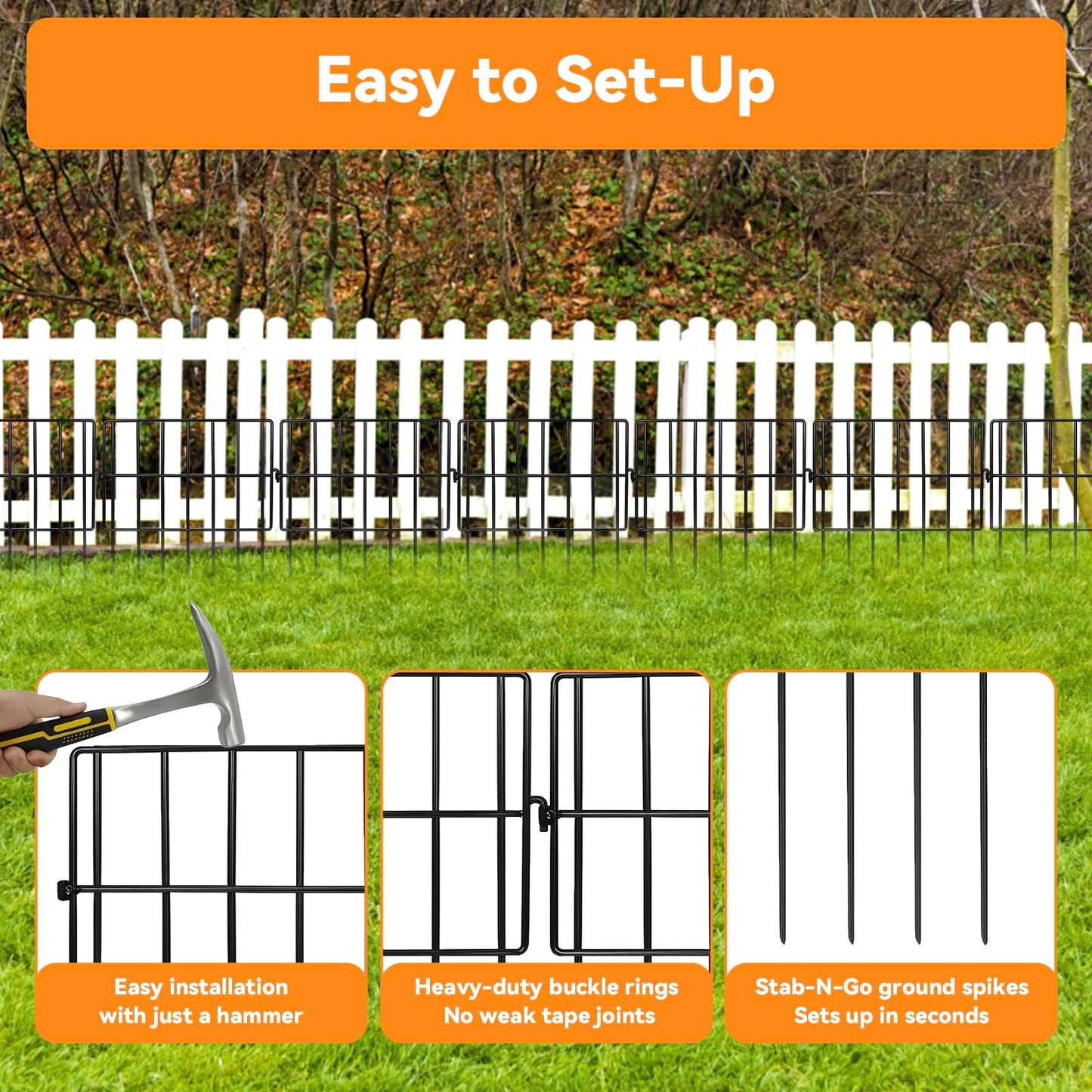 25 Pack Animal Barrier Fence No Dig Garden Defense, 13in(H) x 25ft(L) Rabbit Proof Garden Fencing with 1.2in Gaps, Metal Rabbit Fence for Garden, Dog Blocker Under Barriers