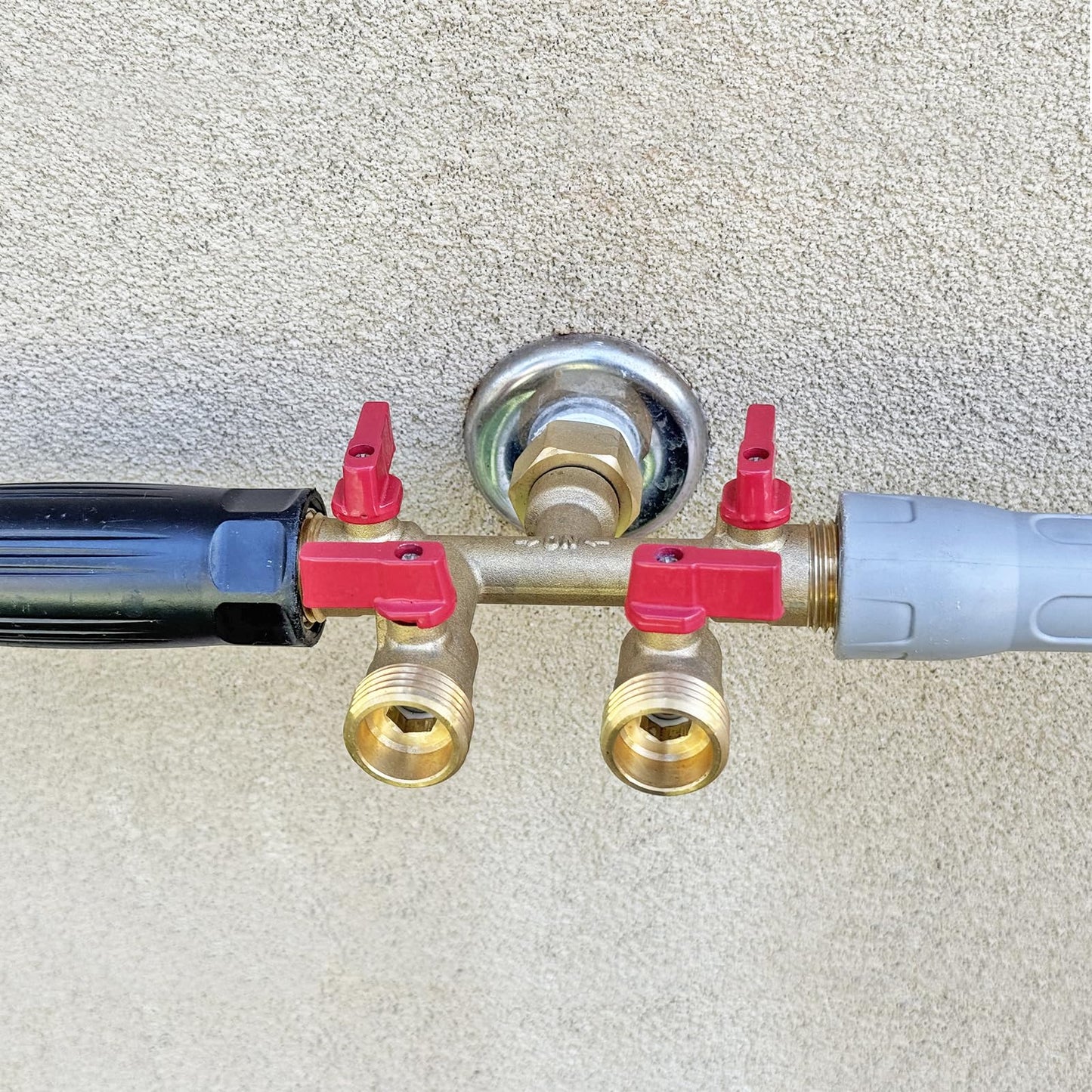HQMPC Hose Splitter – Heavy-Duty Brass Garden Faucet Connector Garden Hose Splitter 4 Way 3/4" GHT Thread Red Handle