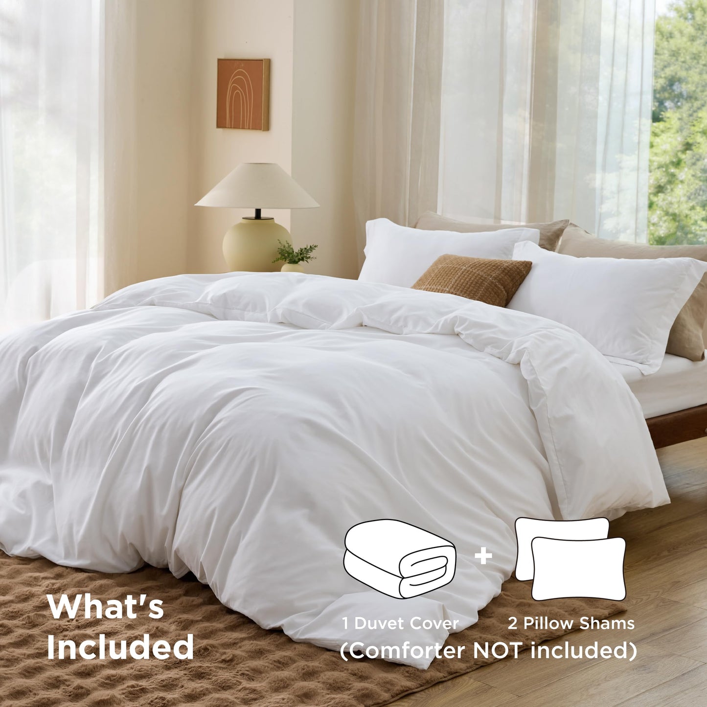 Bedsure Duvet Cover King Size - Extra Soft Double Brushed Microfiber Bedding Set with Zipper Closure for Kids, 3 Pieces, Includes 1 Duvet Cover King (104"x90") & 2 Pillow Shams, NO Comforter, White