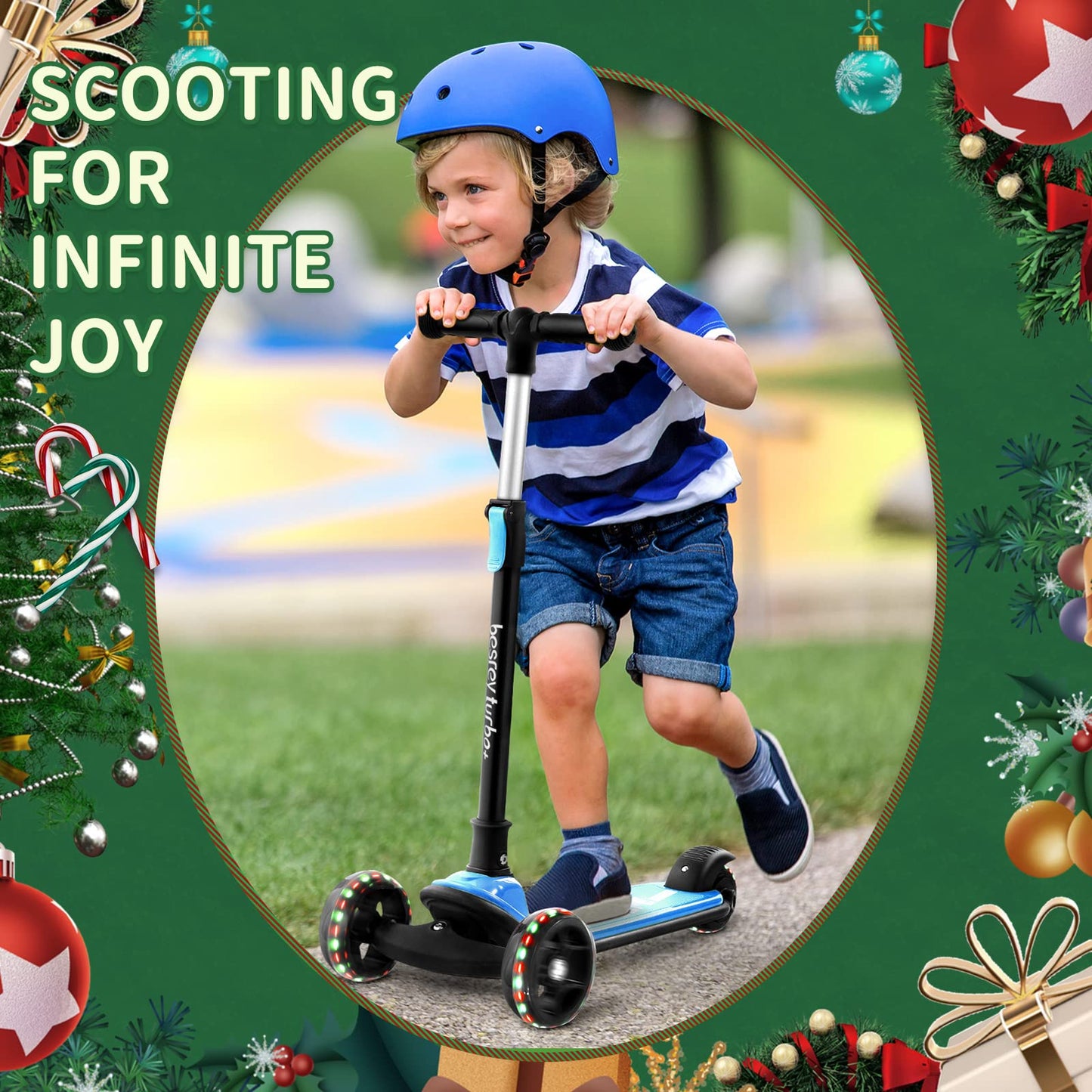 besrey Kick Scooters for Kids Ages 3-10, 3 Wheel Scooter for Kids with Adjustable Height, Folding Kids Scooter with LED Light Wheels Rear Brak Extra Wide Deck Outdoor Activities for Boys/Girls