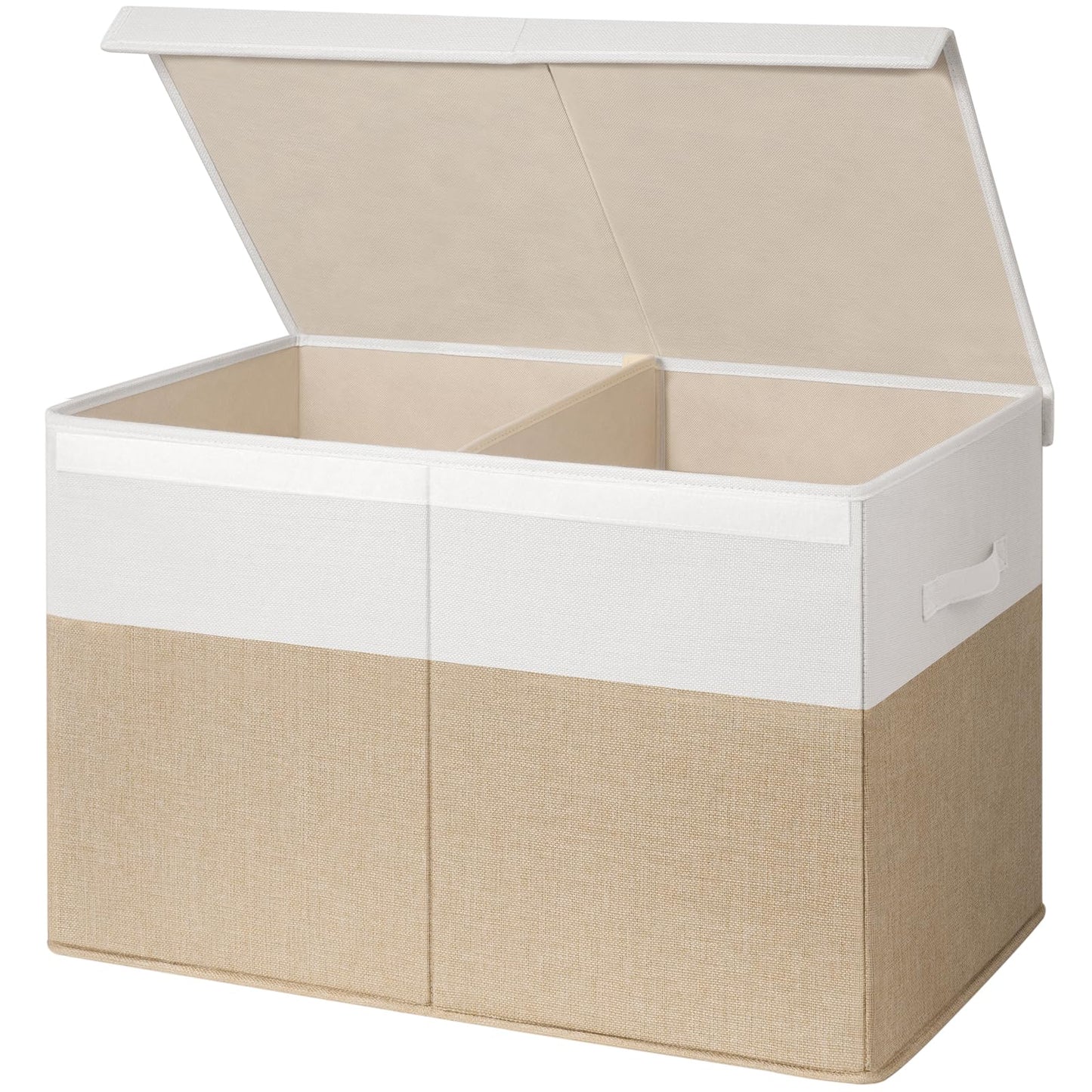 INDRESSME 25"x13"x16" Large Storage Box, Collapsible Bins with Lids, Chest for Living Room, Storage Baskets for Blankets, Books, Clothes (Beige & White)