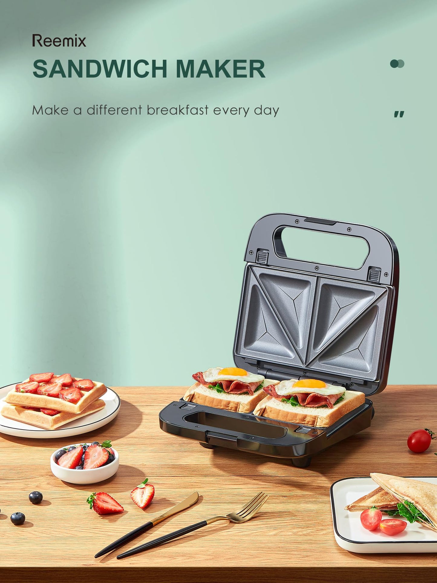 Reemix 3-in-1 Waffle, Grill & Sandwich Maker, Panini Press Grill and Waffle Iron Set with Removable Non-Stick Plates, Perfect for Cooking Grilled Cheese, Tuna Melts, Burgers, Steaks and Snacks, Black