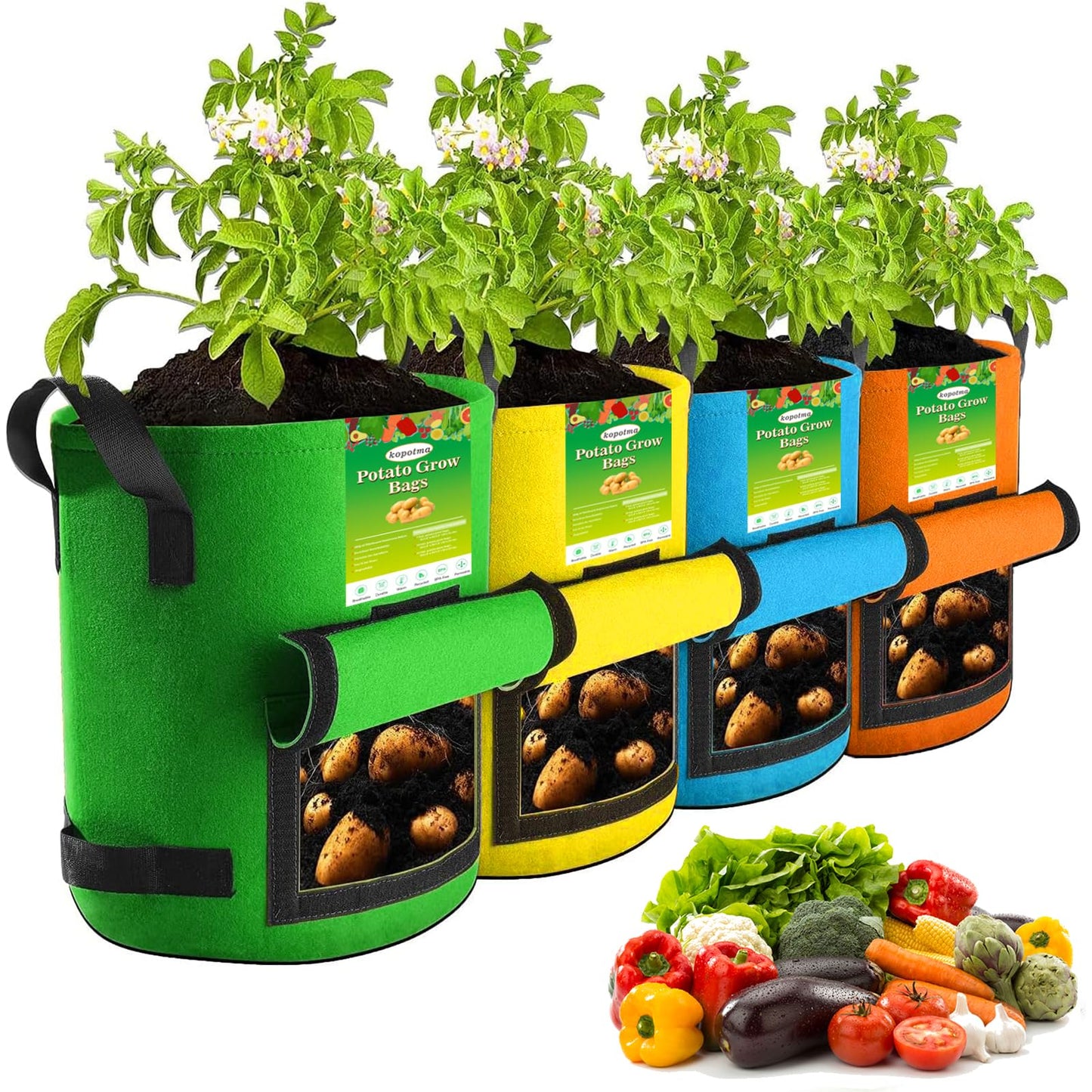 4Packs Colorful Potato Grow Bags, 15Gallon Heavy Duty Potato Bags for Growing Potatoes, Fabric Potato Planter