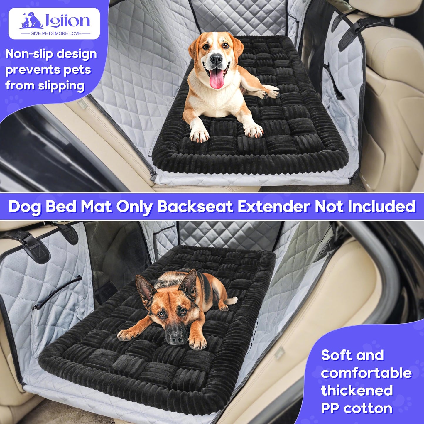 Dog Car Bed Mat, Non-Slip Backseat Extender Pet Blanket, Plaid Dog Bed for SUVs, Sedans & Trucks, Chew-Resistant Travel Pad for Dogs, Easy Clean & Scratch-Proof & Comfort (50"x24.6") Black