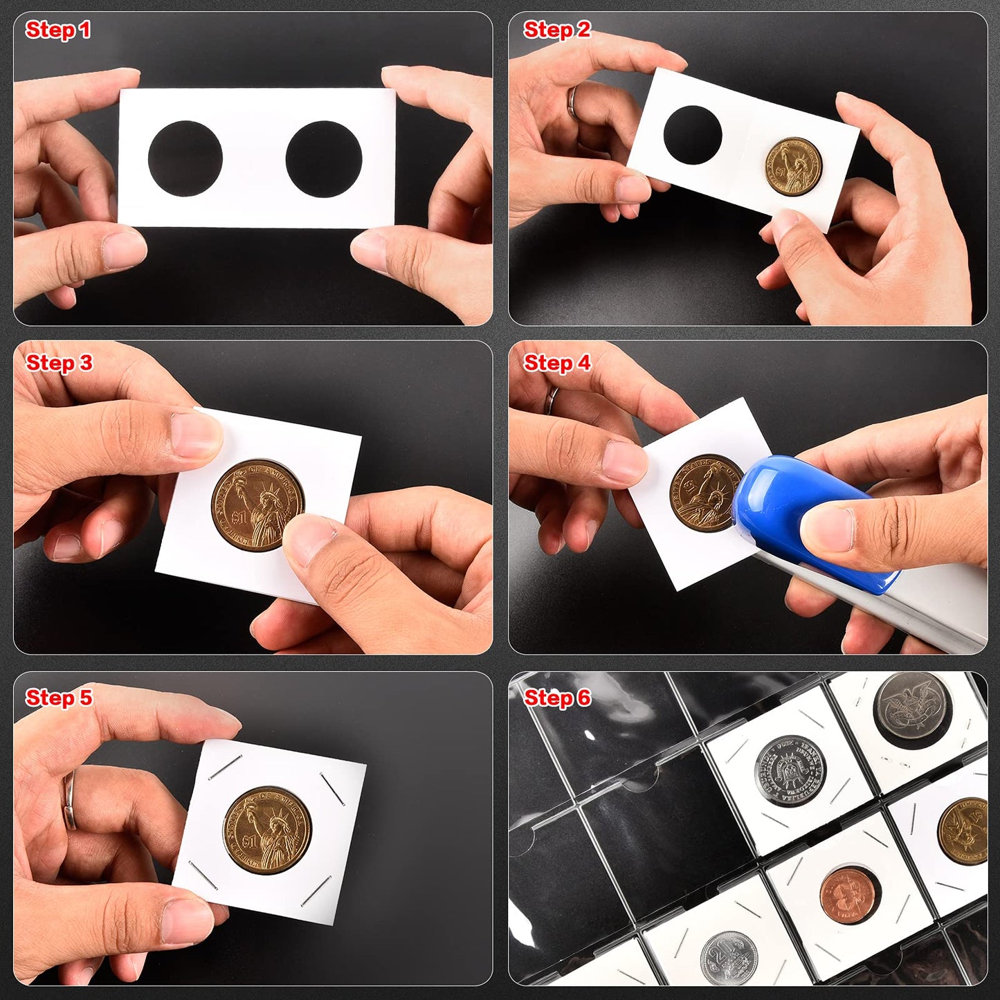 400 Cardboard Coin Holder for Collectors With 20 Sheets Pocket Pages, Collecting Book Sleeves Protectors Storage and 8 Size 2" x 2" Currency Holders for Collection Supplies