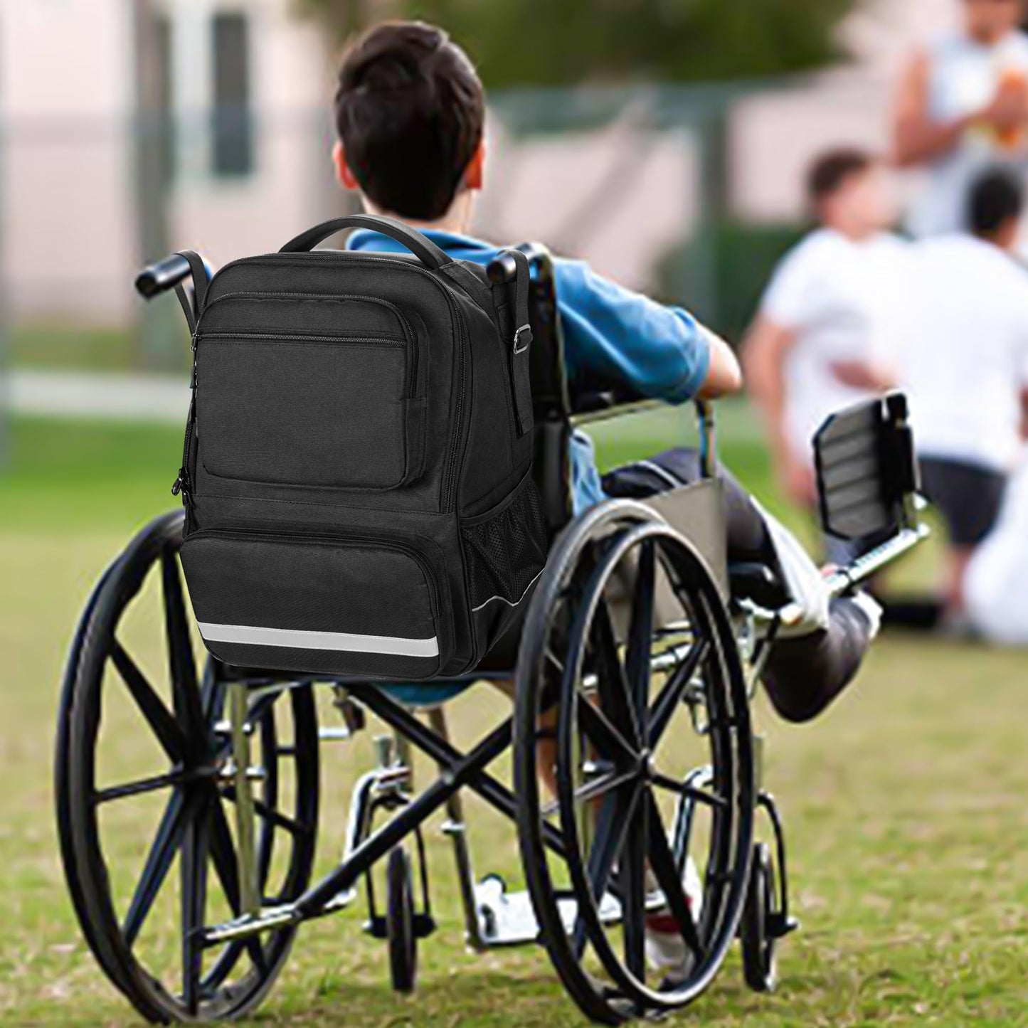SAMDEW Travel Wheelchair Bag, Wheelchair Backpack to Hang on Back with Cup Holder, Wheel Chair Accessories Backpack for Adult & Senior, with Thermal Insulation Pocket for Medicine Storage, Bag Only