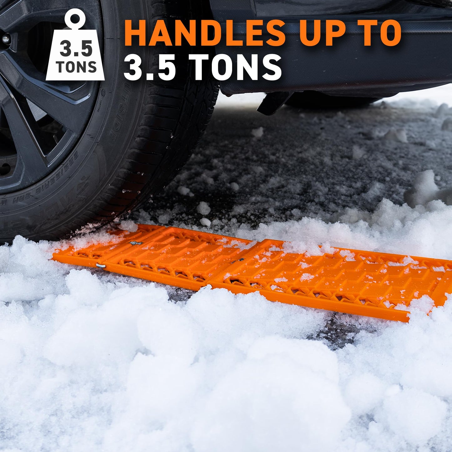 72HRS All Weather Automotive Emergency Tire Traction Mat, Winter Traction Mat, Snow Mud Dirt All Terrain Tire Traction Set of 2-55 x 18cm (Orange)