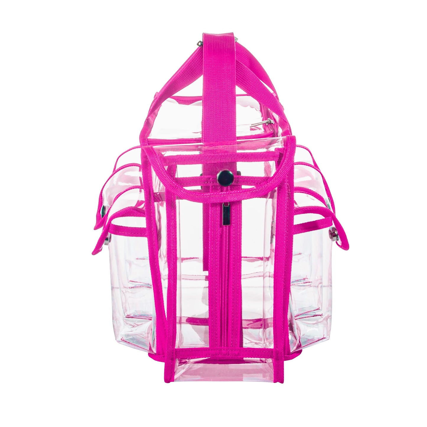 Wide Mouth Large Professional Clear PVC Travel Makeup Artist Set Bag Cosmetic Nails Beauty Bag Transparent Vinyl Tool Organizer Work Bag Beach Bag Diaper Bag with 6 External Pockets & Strap, Pink