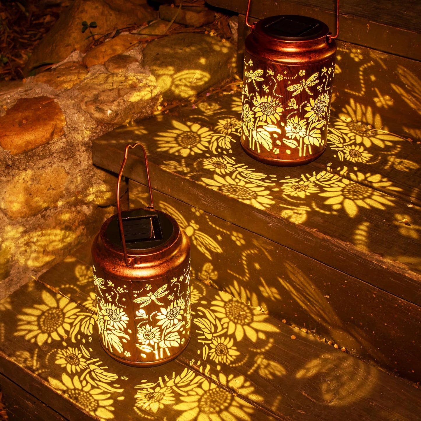 Sunflower Solar Lanterns Outdoor,Birthday Gardening Christmas Gifts for Women Mom Grandma,Garden Decor Waterproof Metal Hanging Lights for Patio Yard Pathway Lawn Front Porch