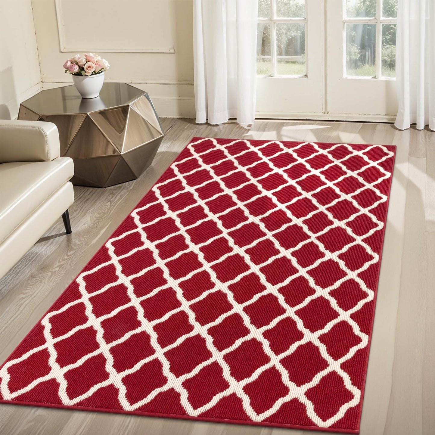 SHACOS Large Doormat Indoor Outdoor 4x6 ft Door Mat Non Slip Waterproof Backing Entry Rug Washable Dirt Trapper Floor Carpet Mat for Entryway Kitchen Garage, Red