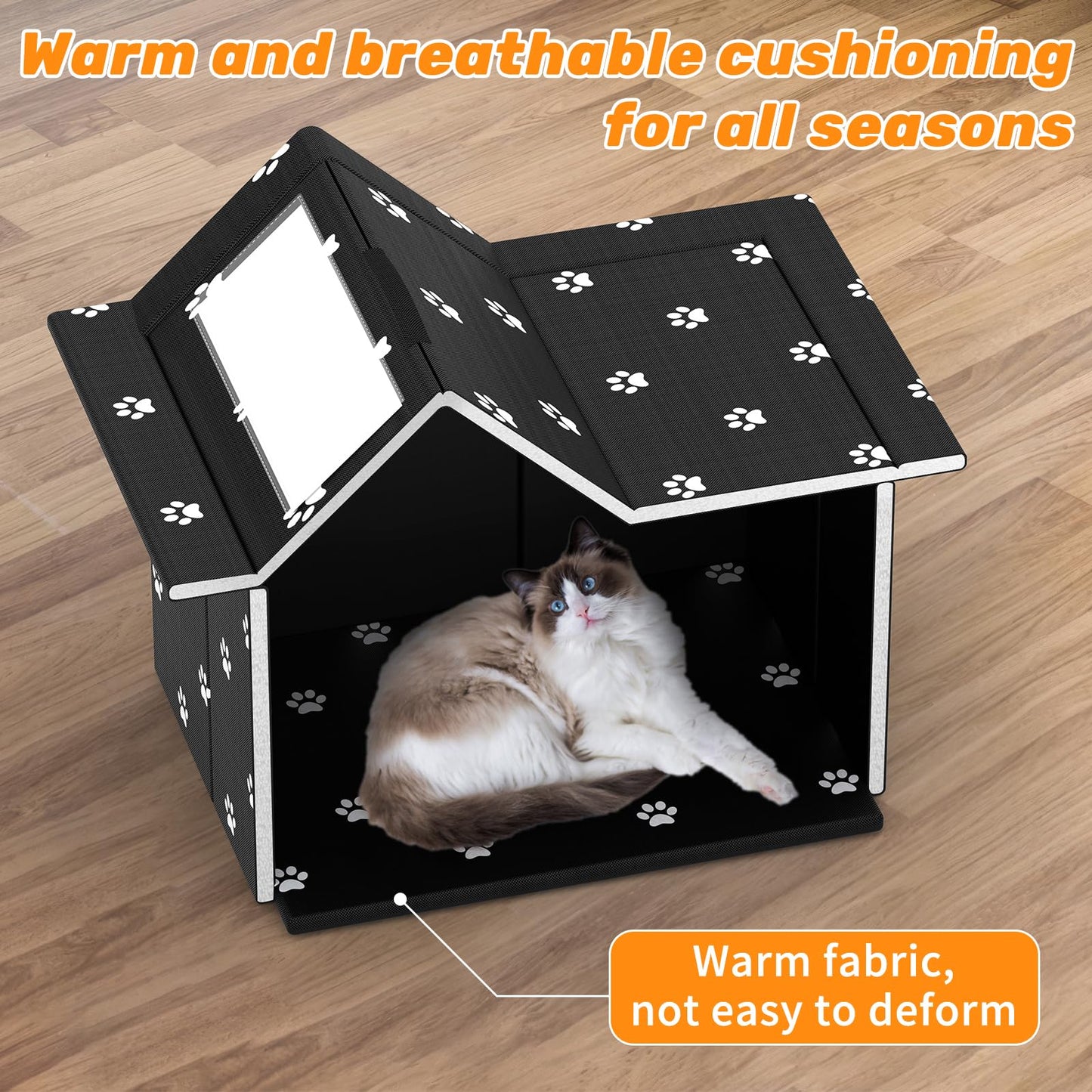 Outdoor Cat House Weatherproof, Large Feral Cat House for Winter, Collapsible Outdoor Cats Shelter in Winter with Door and Soft Mat, Easy to Assemble