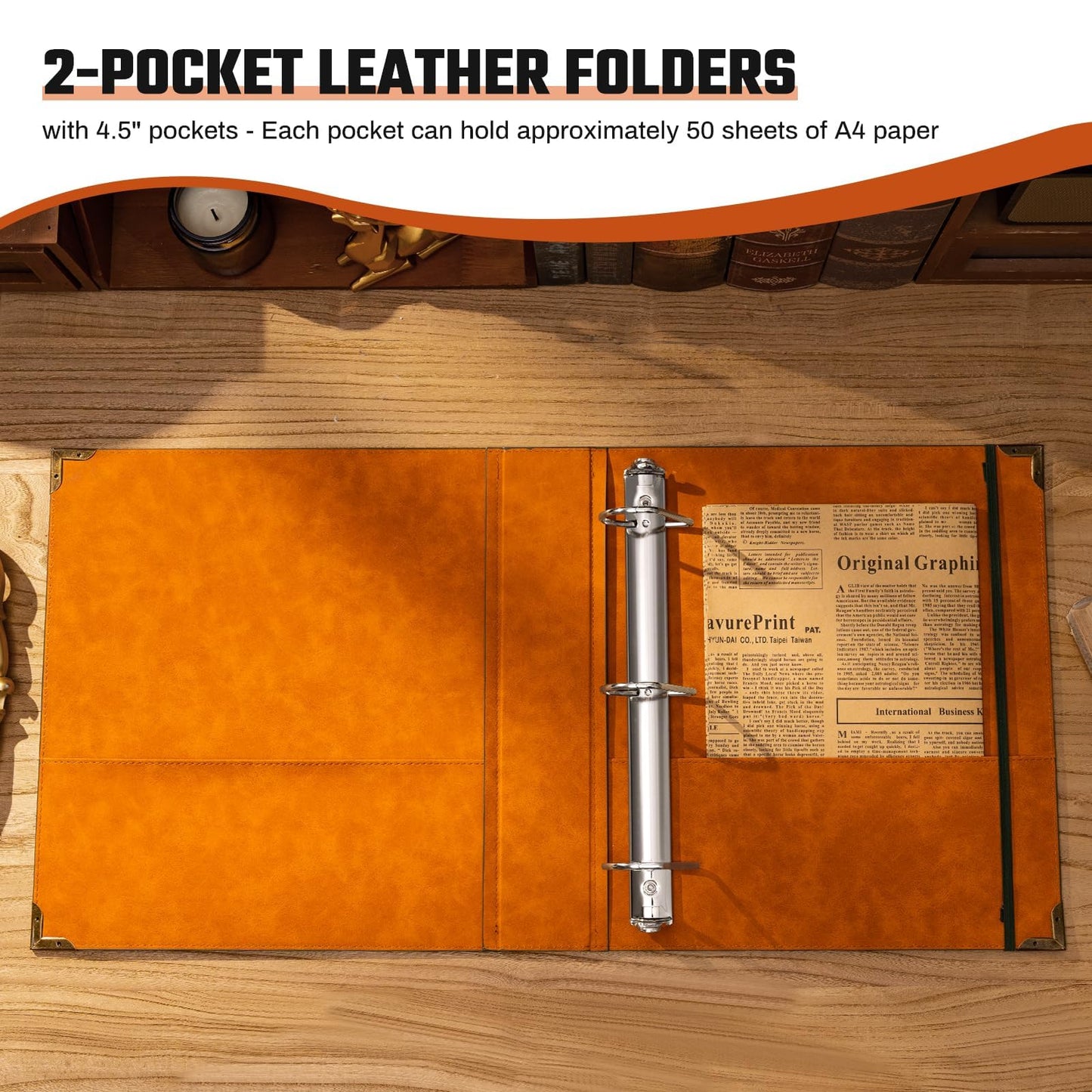 Ovesmusl Leather D Ring Binder Fits 8.5"x11" Letter Size Paper, 2 Inch EZD Ring Binders Holds 550 Sheets, Notepad Paper Cover Loose Leaf Organizer with Inner Pockets, Green Tree