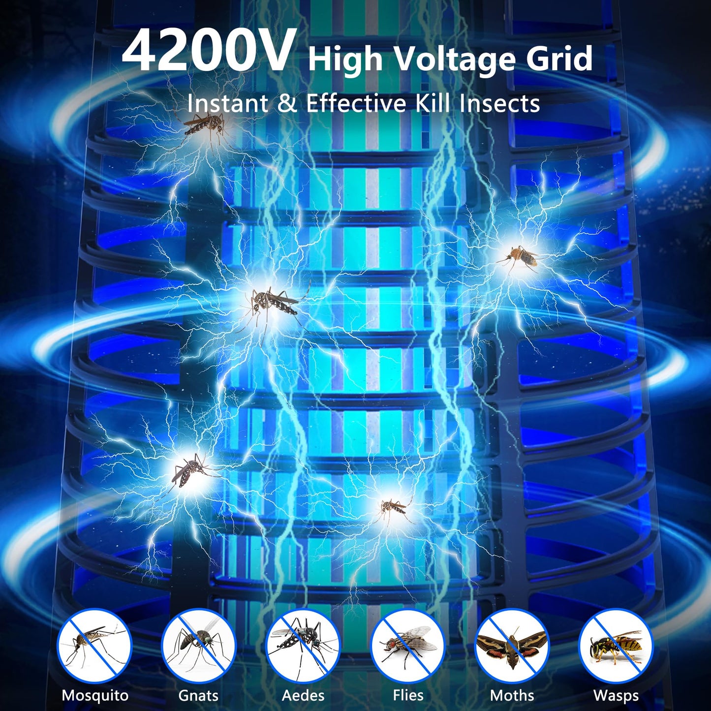 Bug Zapper, 4200V Mosquito Zapper with LED Light, Bug Zapper Outdoor, Waterproof Mosquito Killer, Electric Fly Zapper & Plug-in Fly Traps for Backyard Patio Garden (Remote Control)