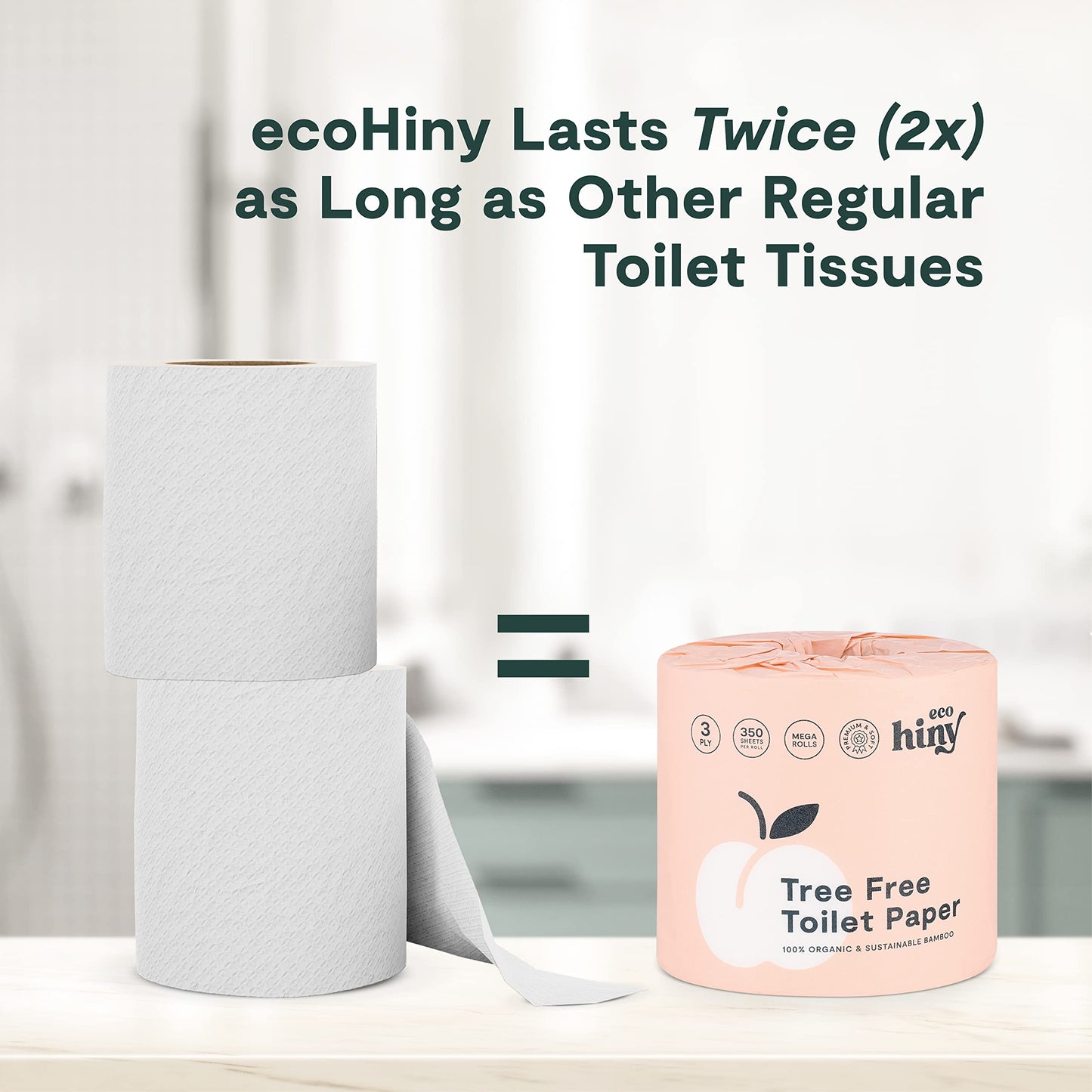ECOHINY Premium & Soft Bamboo Toilet Paper | 12 Mega Rolls, 350 Sheets Each, 3-Ply | FSC Certified, PFAS & BPA Free, Septic Safe | Tree & Plastic Free Packaging