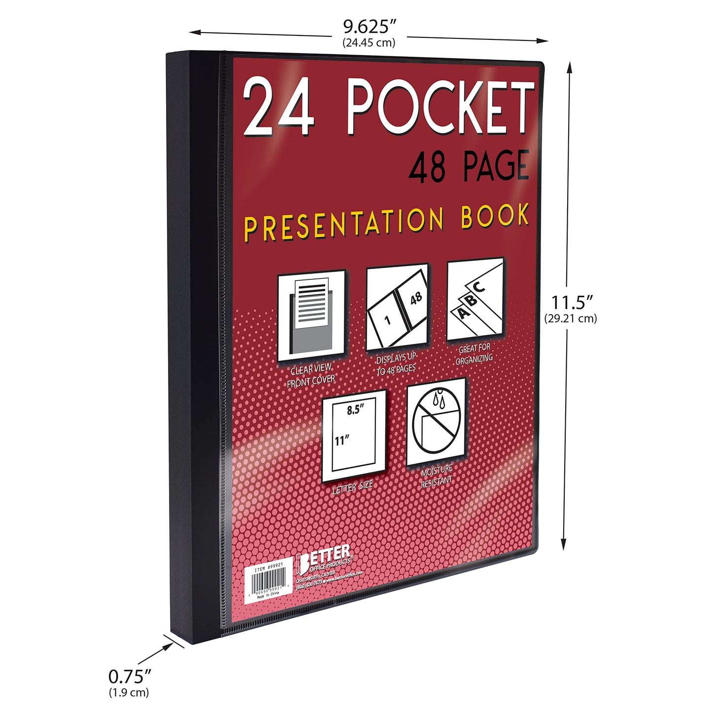 Better Office Products 24 Pocket Bound Presentation Book, Black, Clear View Front Cover, 48 Sheet Protector Pages, 8.5" x 11" Sheets, Art Portfolio, Durable Poly Covers, Letter Size (4 Pack)