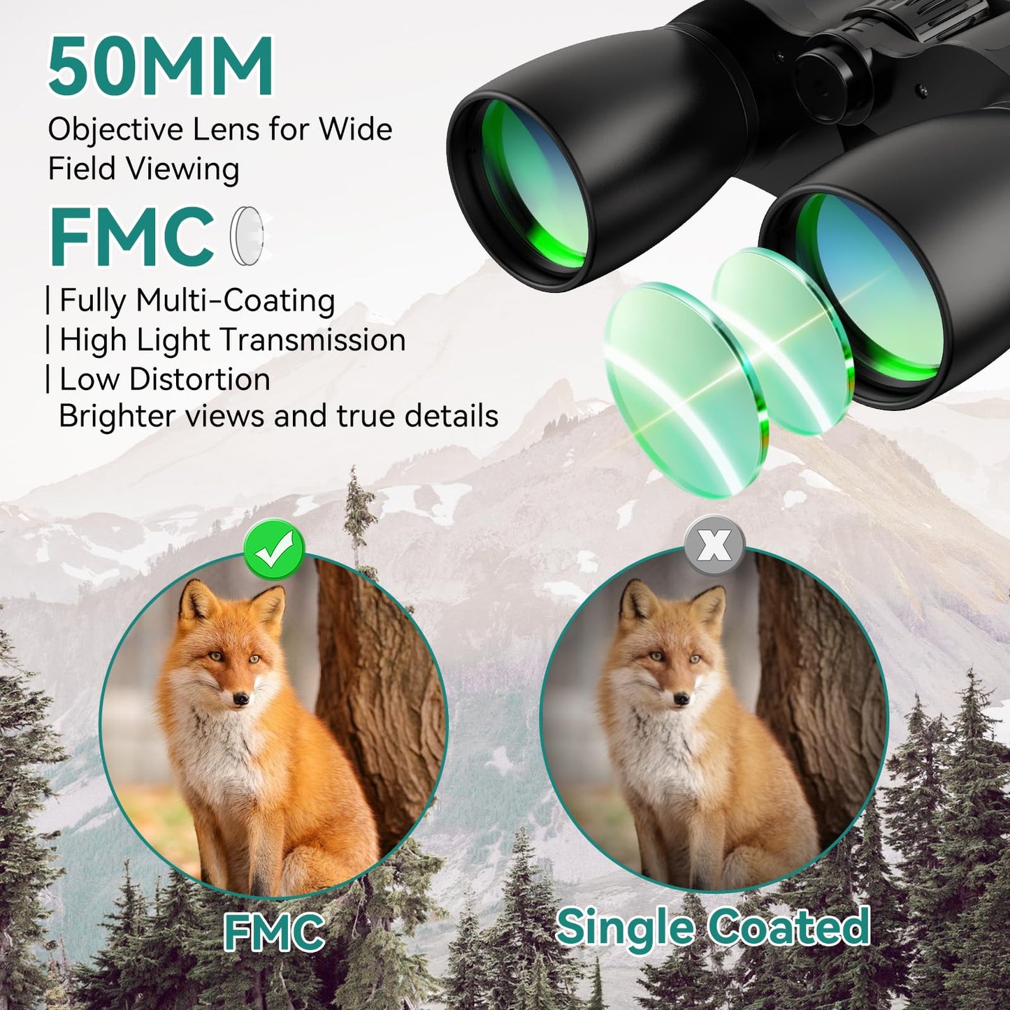 10-30X50 Zoom Binoculars for Adults, High Powered Military Binoculars for Bird Watching, Hunting, Outdoor, Hiking, Concerts Large View/Waterproof/BAK7 Prism/FMC Lens/Low Light Night Vision