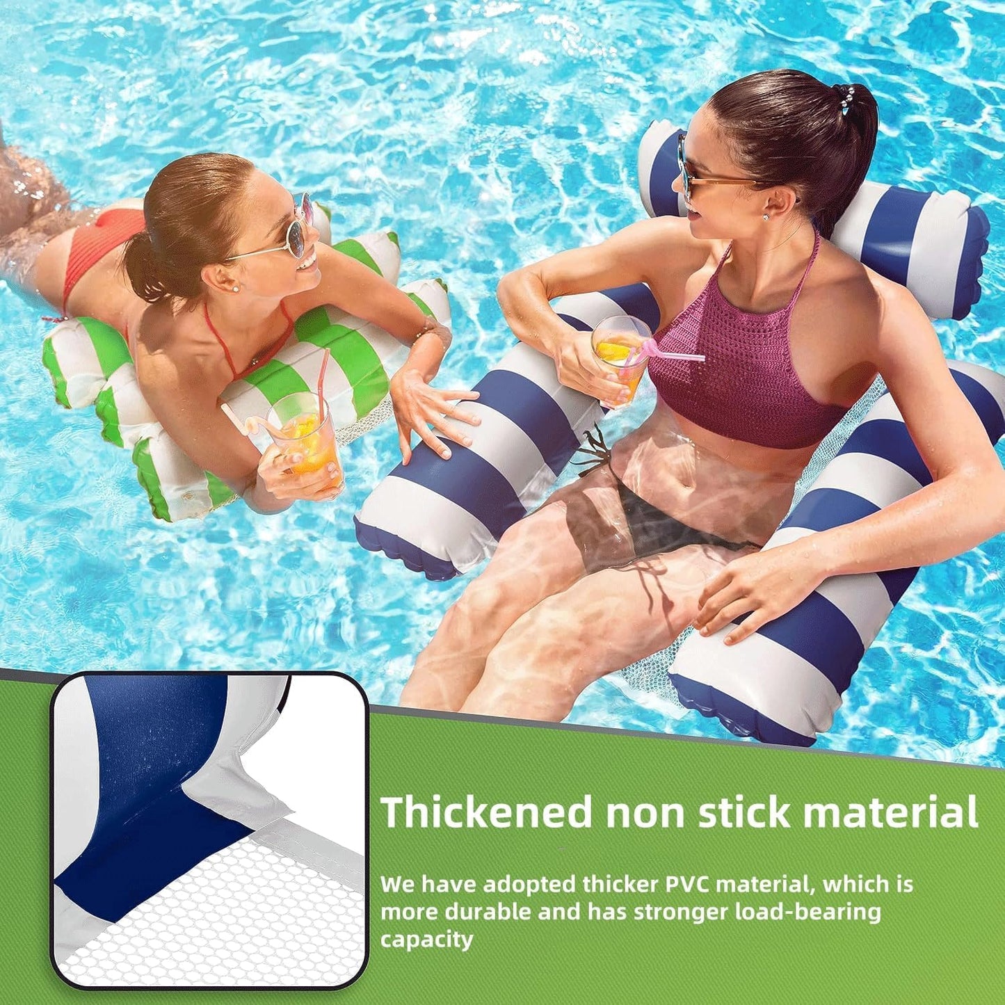 3 Pack 300 LB Water Floaties,Inflatable Pool Float Chair for Adults Swim Floating Party Vacation Fun and Rest (Blue & Dark Blue & Rose red)