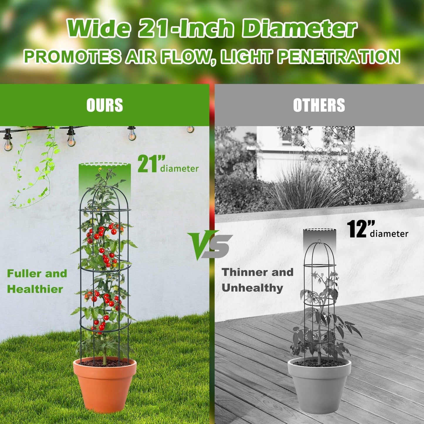 Trellis for Climbing Plants Outdoor, 2Pcs 75" Tall, 21" Dia, Heavy Duty Metal Garden Trellis Tower Potted Cages for Flowers Fruits Vegetable Cucumber Tomato Rose Clematis Pea Bean Raised Bed Trellises