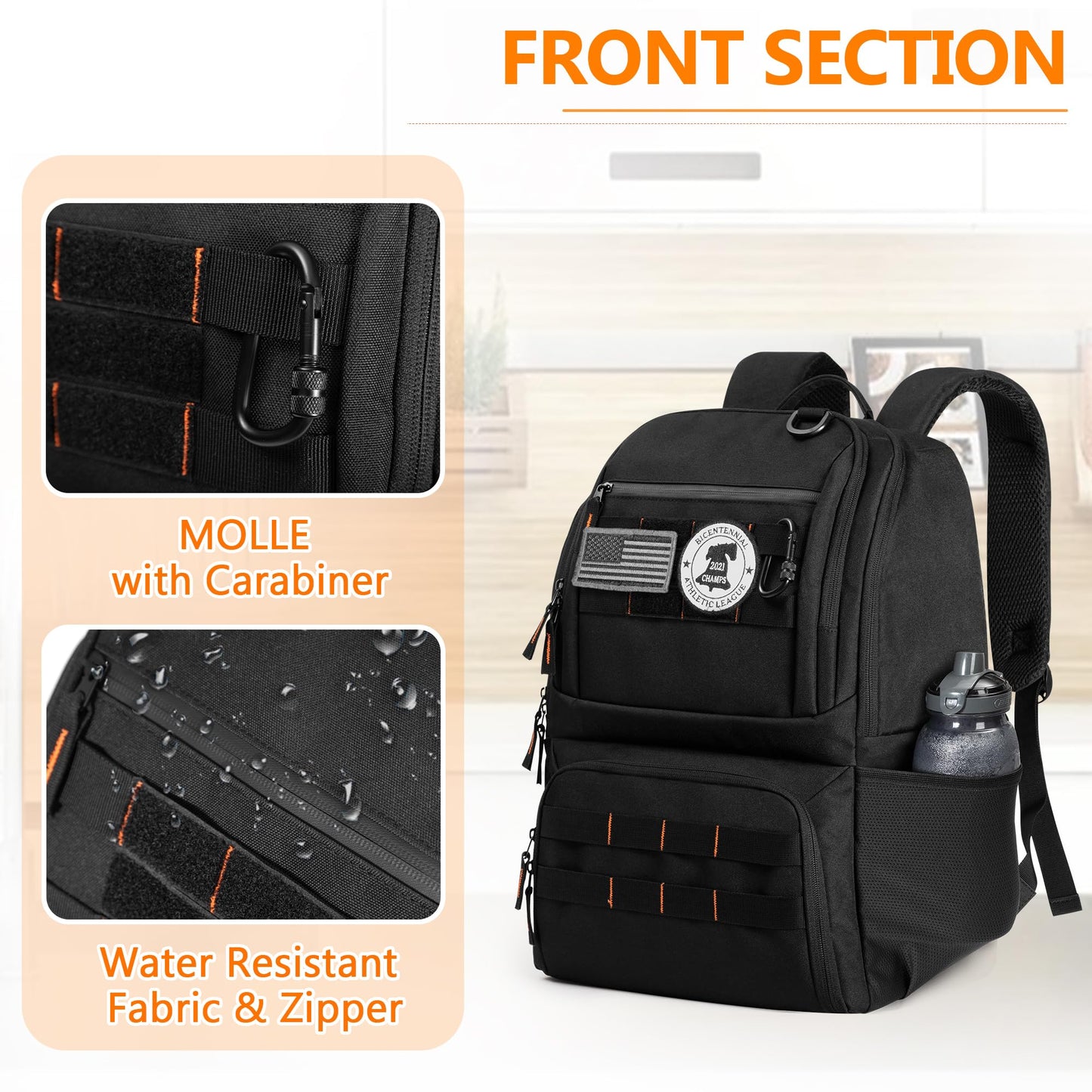 BAFASO Tactical Lunch Backpack for Women & Men, 17 Inch Laptop Backpack with Insulated Lunch Cooler Bag, Black
