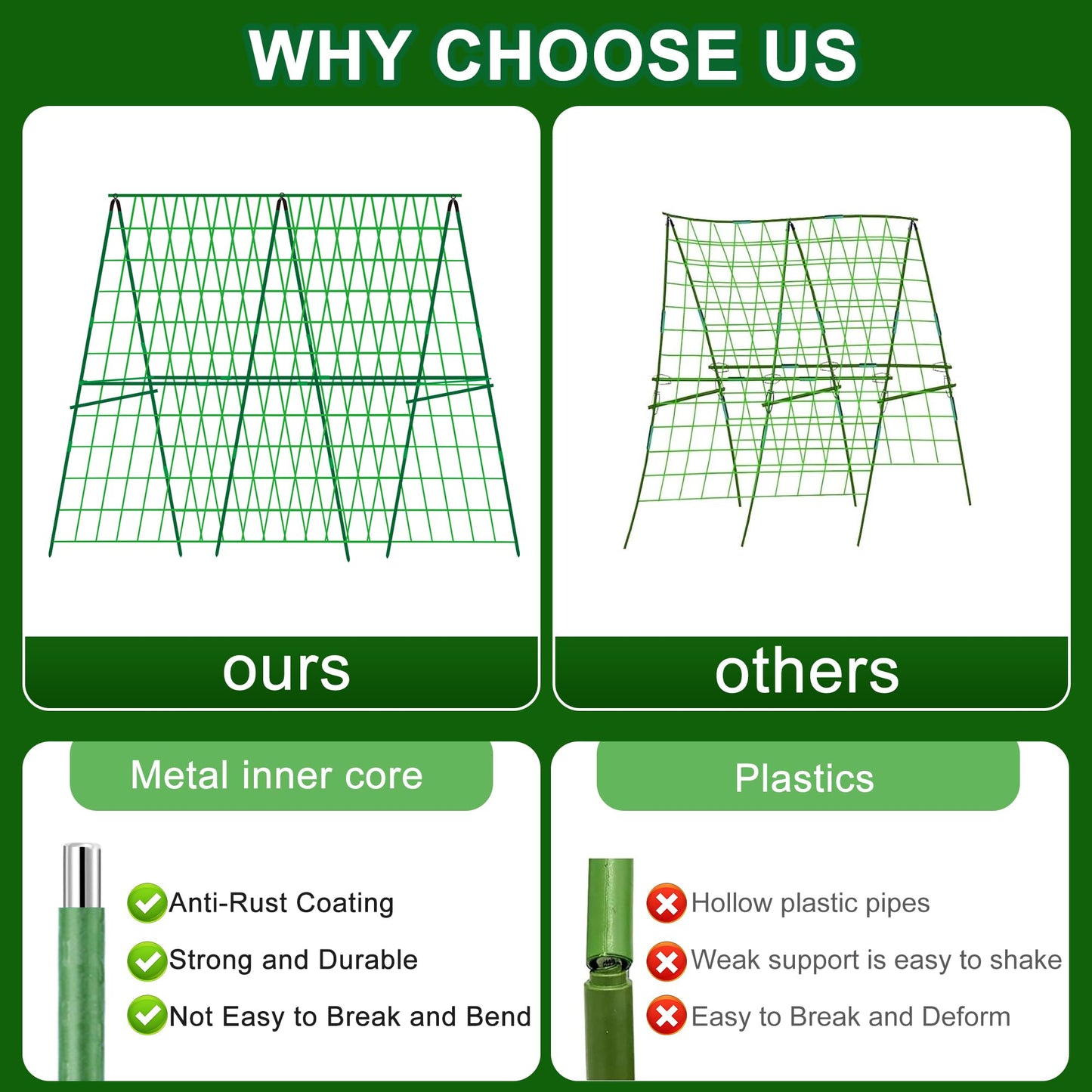 DECOHS A-Frame Metal Garden Trellis Set for Raised Bed-47x 47 Inch Detachable Climbing Trellis with Net and Clips for Outdoor Plant Cucumber Flowers Vegetables