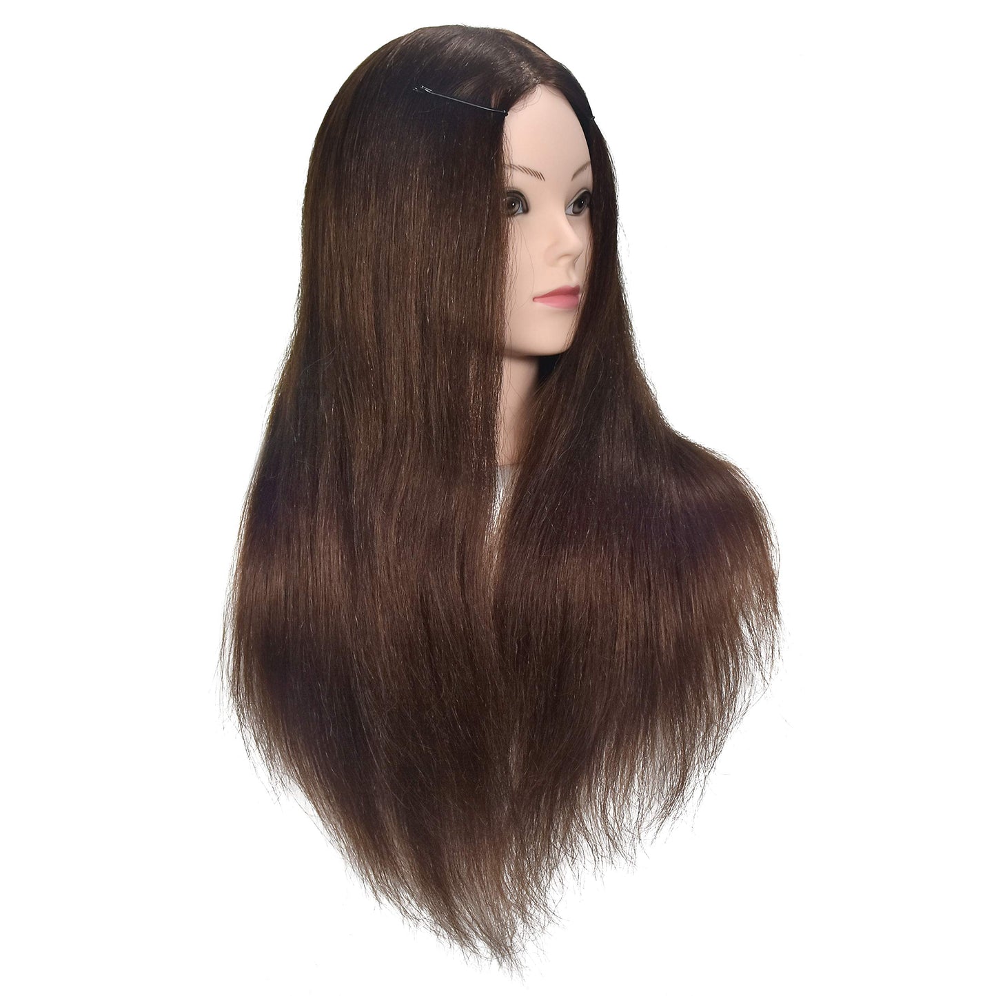 Ba Sha 20"-22" Mannequin Head with Human Hair Cosmetology Training Head Practice Head Styling Dye Cutting Manikin Head with a Free Table Clamp Holder