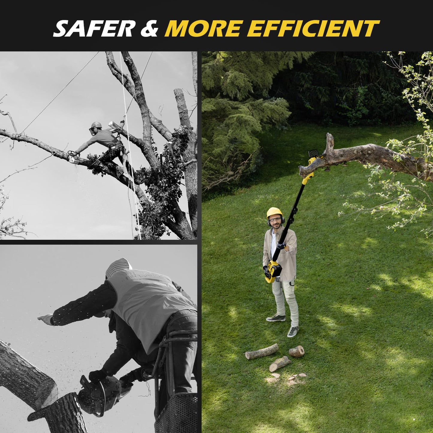 2-in-1 Mini Chainsaw & Cordless 6 Inch Pole Saw,21V 3Ah Battery Powered Brushless Electric Rotatable Pole Saw 15-Foot Max Reach & Multi-Angle for Tree Branches Pruning, Wood Cutting
