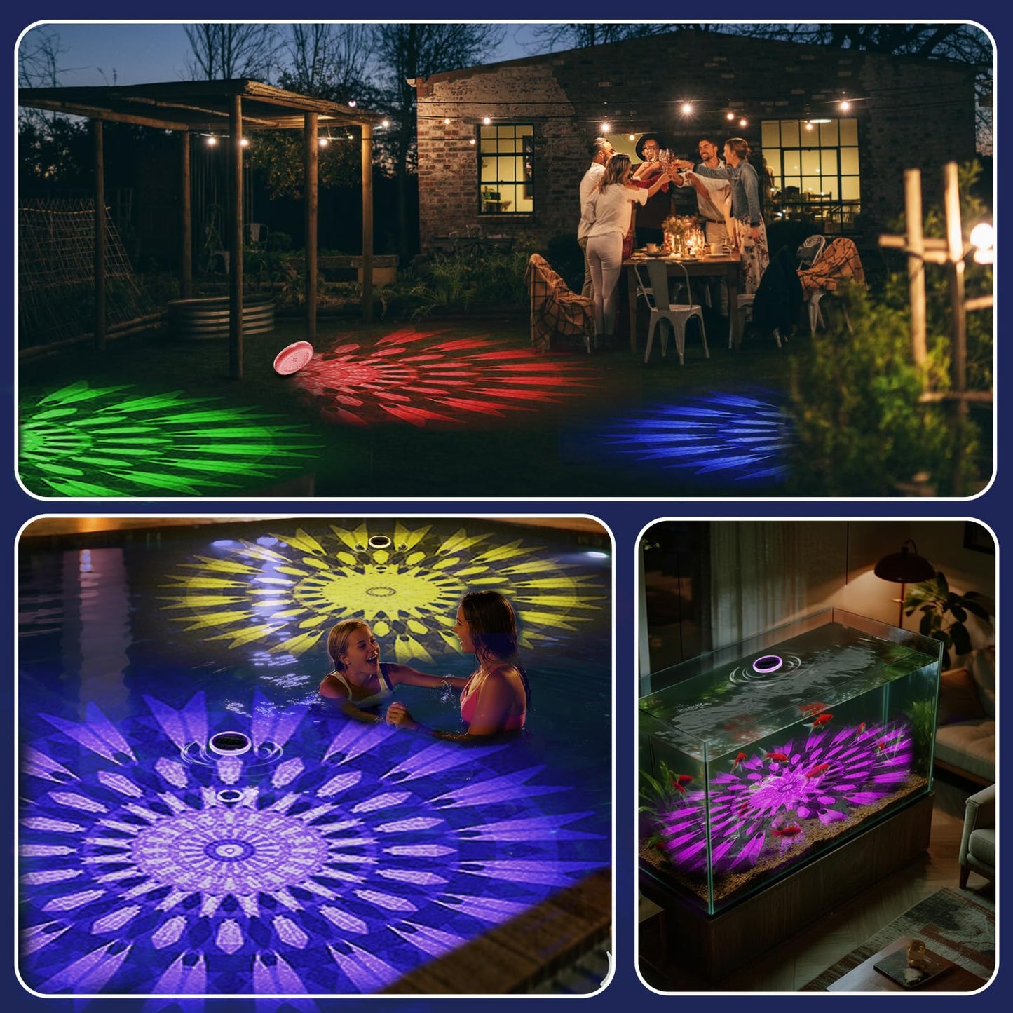 MATEPROX Solar Floating Pool Lights, Rechargeable RGB Pool Light with Remote Control, 9 Lighting 3 Mode, IPX7 Waterproof for Swimming Pool, Garden, Bathtub, Indoor Parties(2 PCS)