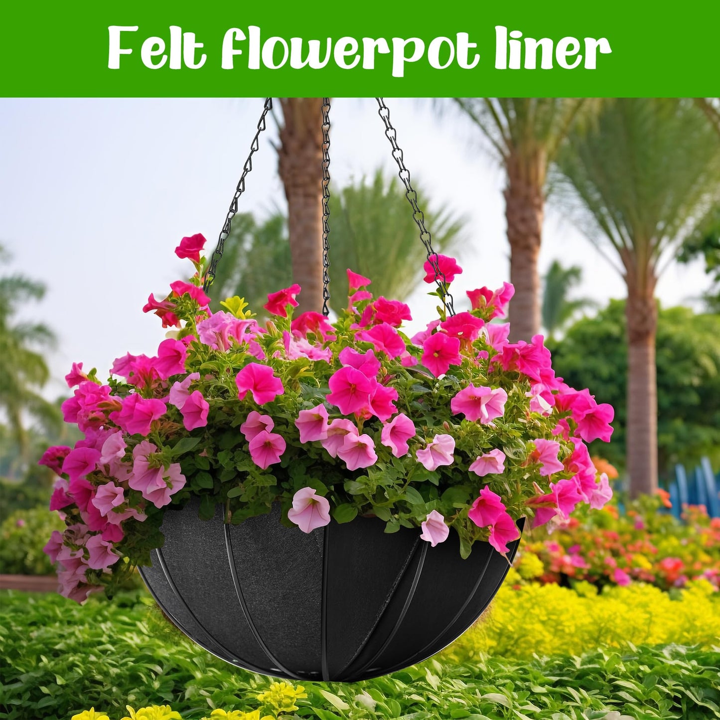 Adnee 16inch Fabric Planter Basket Liner - 6Pcs Felt Flower Pot Liners-Hanging Plant Basket Fiber Insert for Garden Wall Hanging Planter Flower Vegetables(Round/Rectangle)