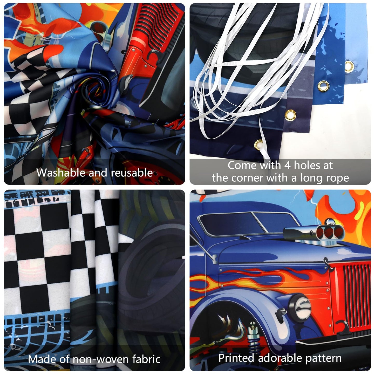 KEFAN Monster Truck Birthday Party Decorations, Monster Truck Birthday Party Supplies including Backdrop, Plates, Cups, Napkins, Tablecloth, Balloons for Boys Birthday Party (Background)