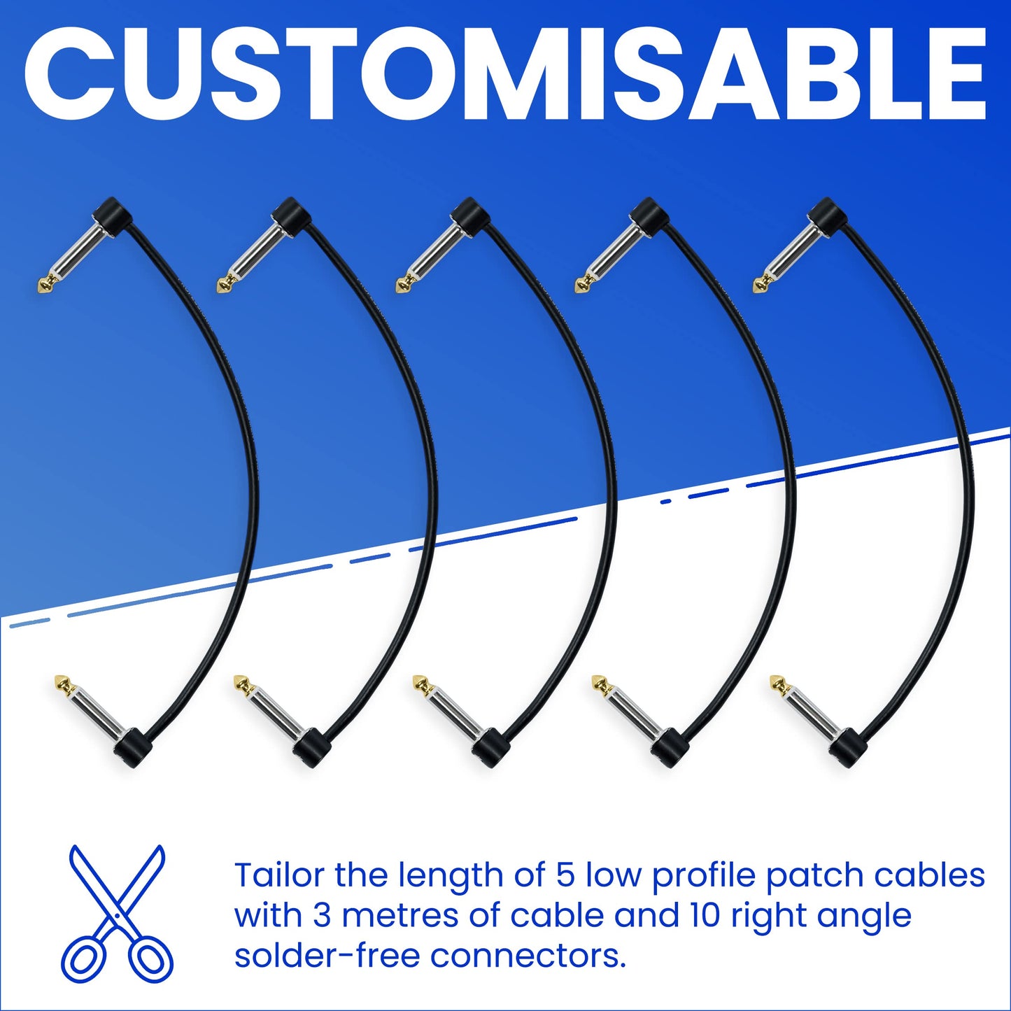Crosby Solderless Pedalboard Cable Kit - No Cable Stripping Required, 3 Metres of Cable & 10 Gold Tip Connectors with Magnetic Screws & Screwdriver Make 5 DIY Custom Patch Cables