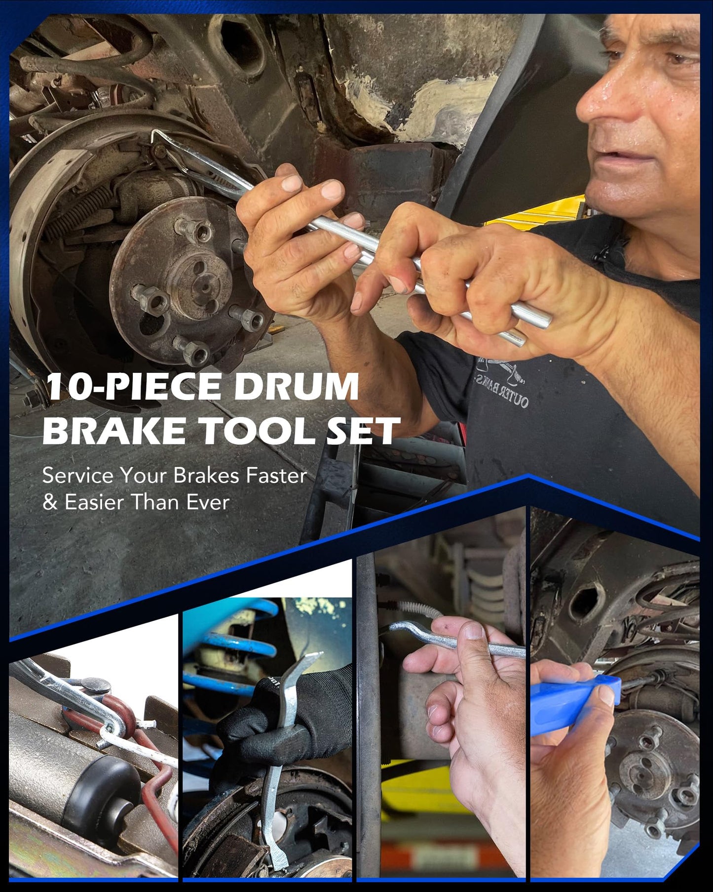 Orion Motor Tech 8pc Drum Brake Tool Kit, Drum Brake Tool with Drum Brake Spring Tool, Brake Spring Compressor, Brake Spring Pliers, Drum Brake Adjusting Tool, Brake Spoon Set, Brake Drum Tool Kit