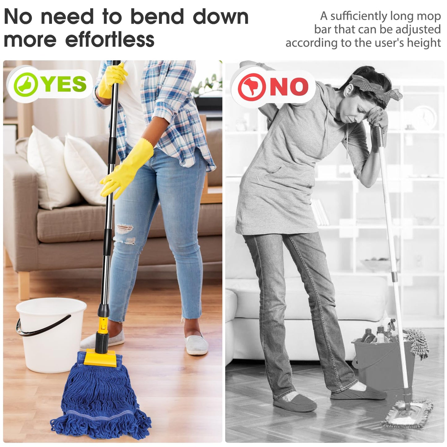 Almcmy Commercial Mop, Heavy Duty Industrial Mop with 2 Replacement Heads, 57" Long Handle, Looped-End String Wet Mops for Floor Cleaning, Janitorial Mops for Home Kitchen Garage Workshop Warehouse