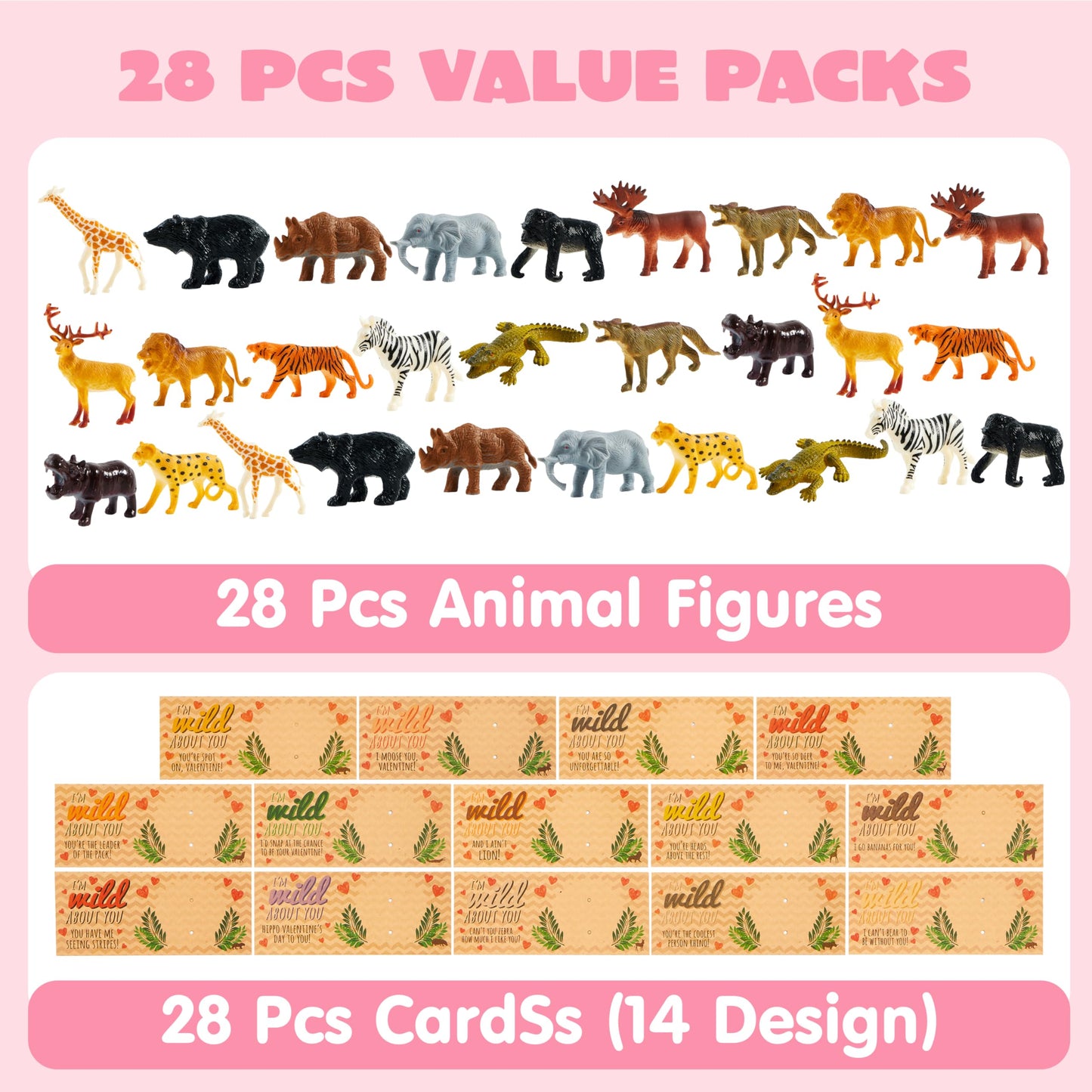 JOYIN 28Pack Valentines Day Cards with Zoo Animals Toys for Boys Girls Classroom Exchange