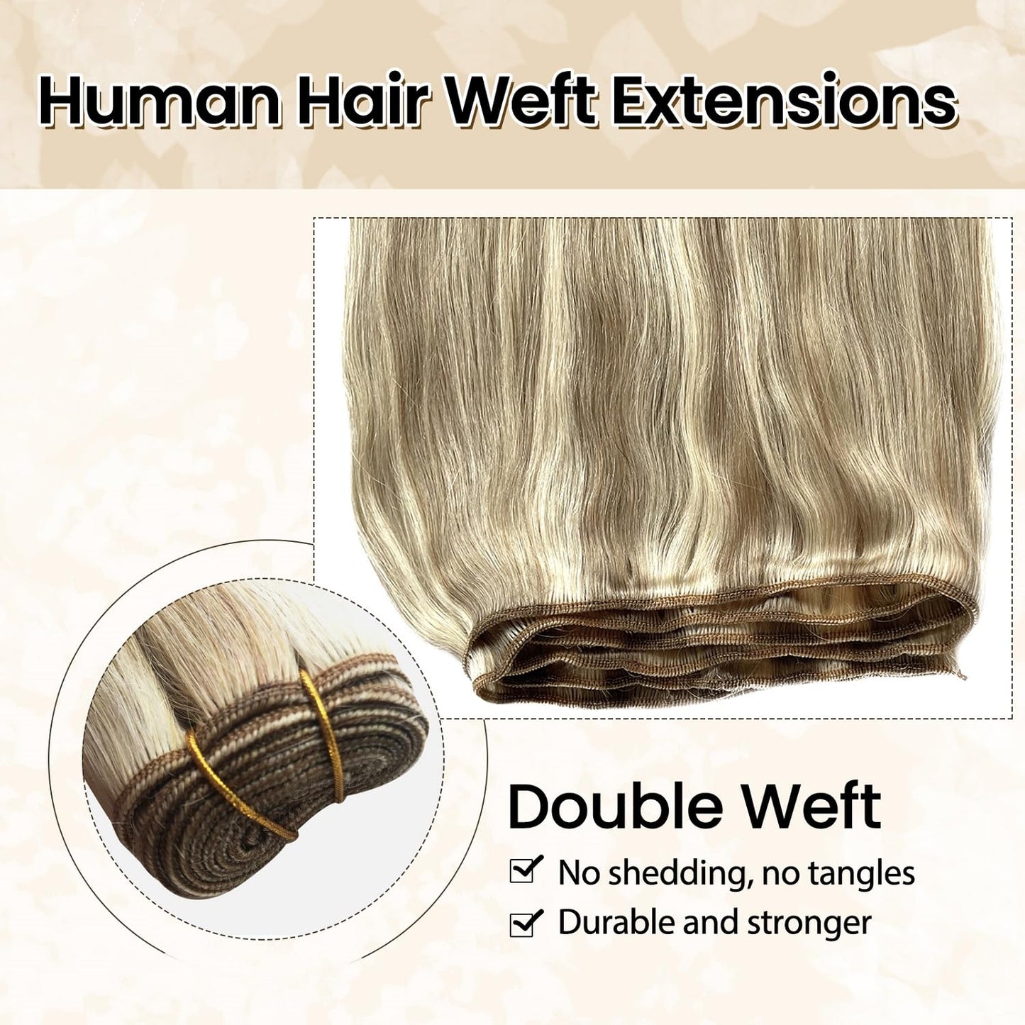Sew in Weft Hair Extensions Real Human Hair 20 Inch 100G Ash Blonde with Platinum Blonde Highlights Weave Bundles for White Women Color #18/60 Hand Tied Weft Sew in Remy Wefts Extension