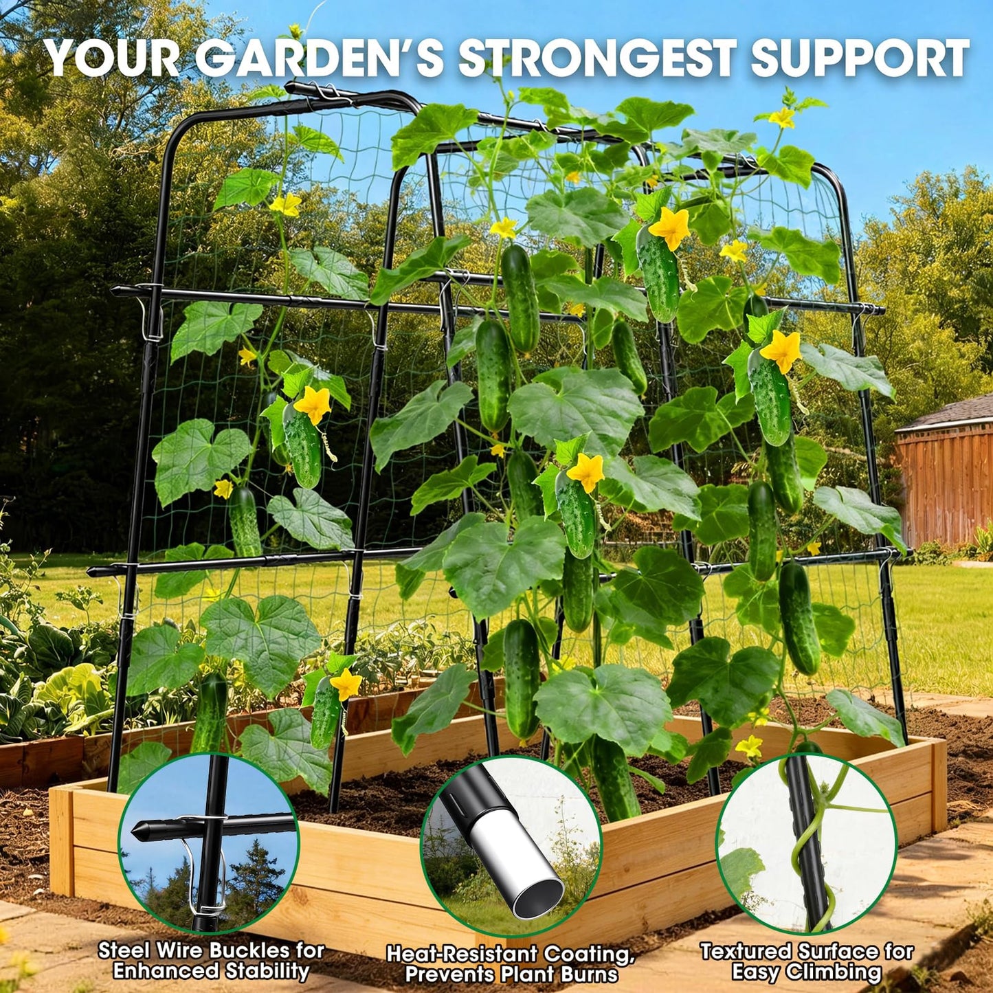 Cucumber Trellis for Garden, 48''×48''×15.7'' U-Frame Garden Trellis for Climbing Plants, Vegetable, Flower, Fruits, Vine; Arch Plant Support with Nylon Netting for Garden Outdoor