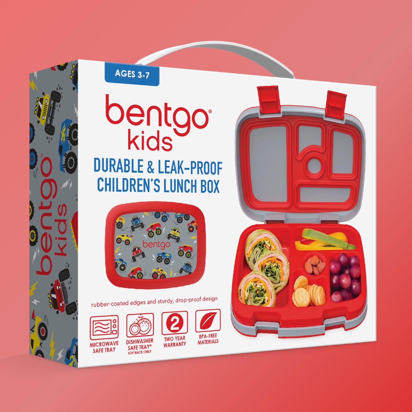 Bentgo Kids Prints Leak-Proof, 5-Compartment Bento-Style Kids Lunch Box - Ideal Portion Sizes for Ages 3 to 7 - BPA-Free, Dishwasher Safe, Food-Safe Materials - 2021 Collection (Trucks)