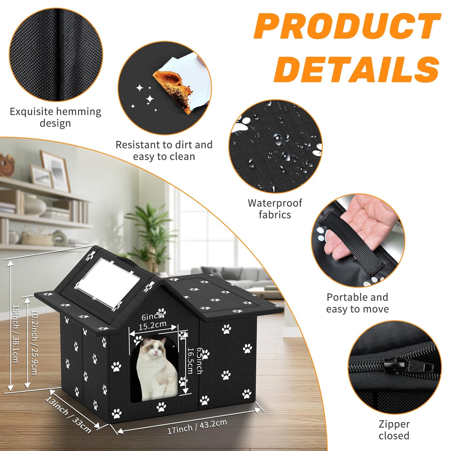 Outdoor Cat House Weatherproof, Large Feral Cat House for Winter, Collapsible Outdoor Cats Shelter in Winter with Door and Soft Mat, Easy to Assemble