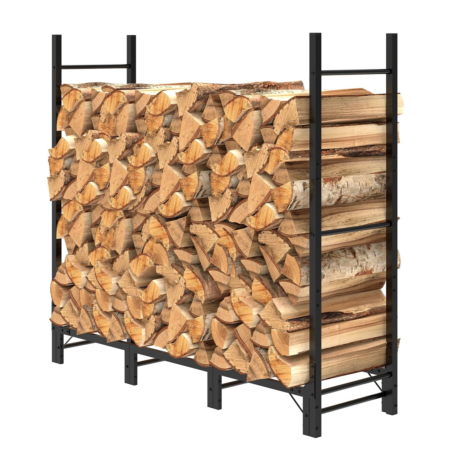 Helios&Hestia 4Ft Outdoor Firewood Rack for Fireplace, Heavy Duty Steel Log Holder, Indoor Wood Pile Storage Organizer, Adjustable Stacker Stand, Black